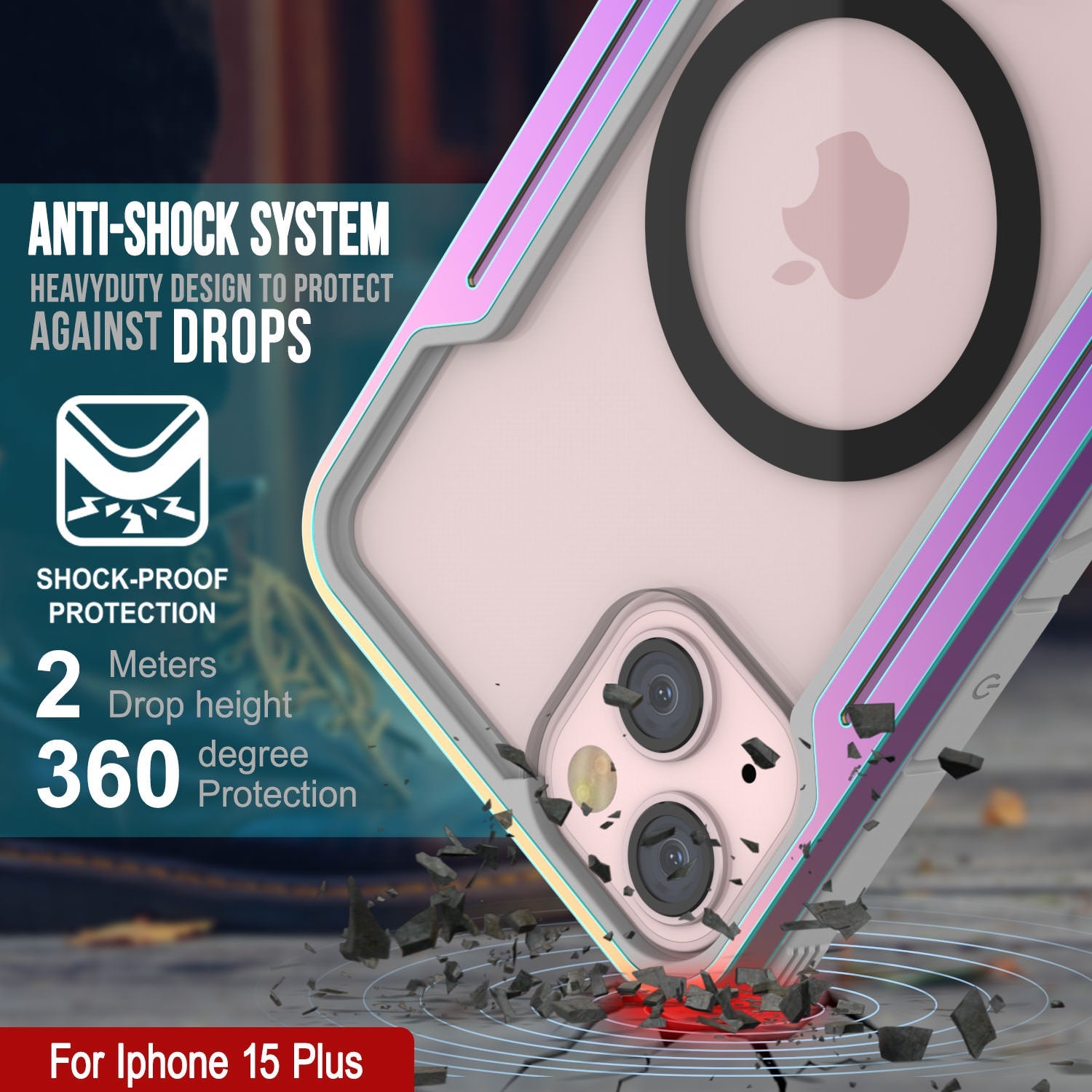 Punkcase iPhone 15 Plus Armor Stealth MAG Defense Case Protective Military Grade Multilayer Cover [Rainbow]