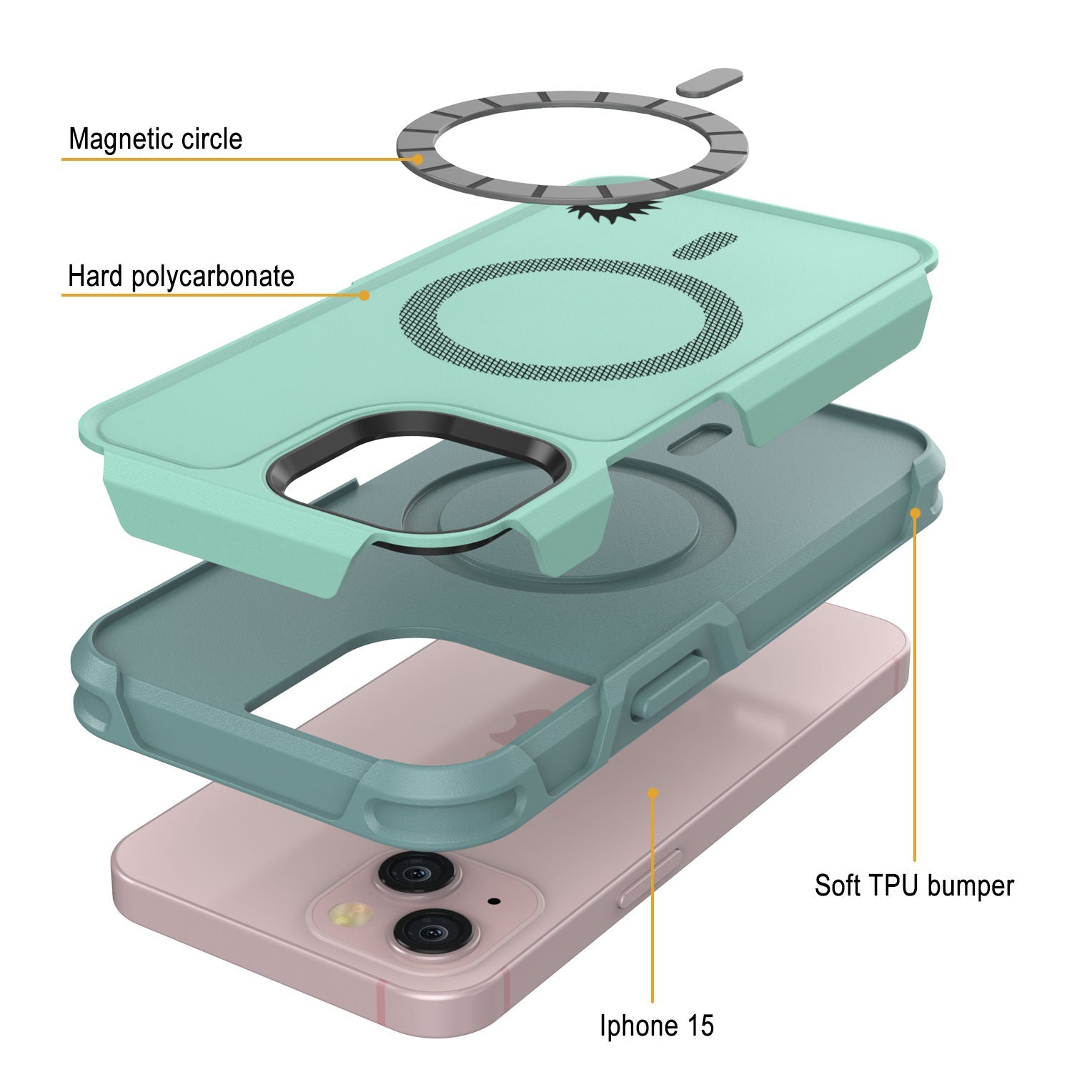 PunkCase iPhone 15 Case, [Spartan 2.0 Series] Clear Rugged Heavy Duty Cover W/Built in Screen Protector [teal]