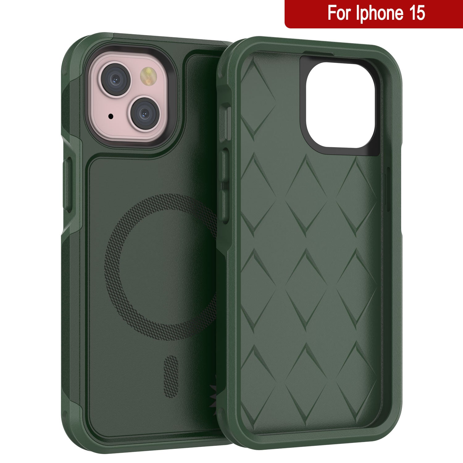 PunkCase iPhone 15 Case, [Spartan 2.0 Series] Clear Rugged Heavy Duty Cover W/Built in Screen Protector [dark green]