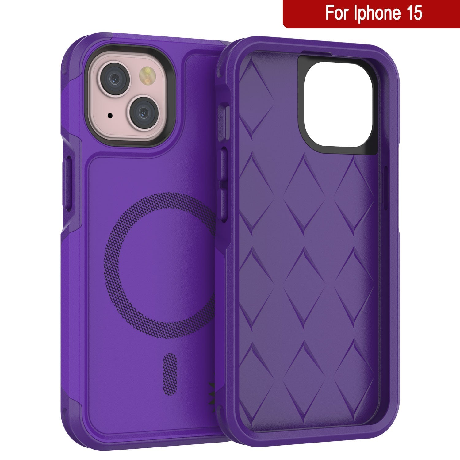 PunkCase iPhone 15 Case, [Spartan 2.0 Series] Clear Rugged Heavy Duty Cover W/Built in Screen Protector [purple]