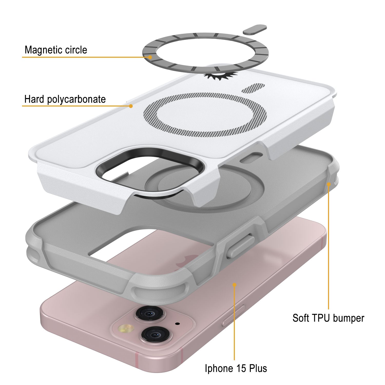 PunkCase iPhone 15 Plus Case, [Spartan 2.0 Series] Clear Rugged Heavy Duty Cover W/Built in Screen Protector [white]