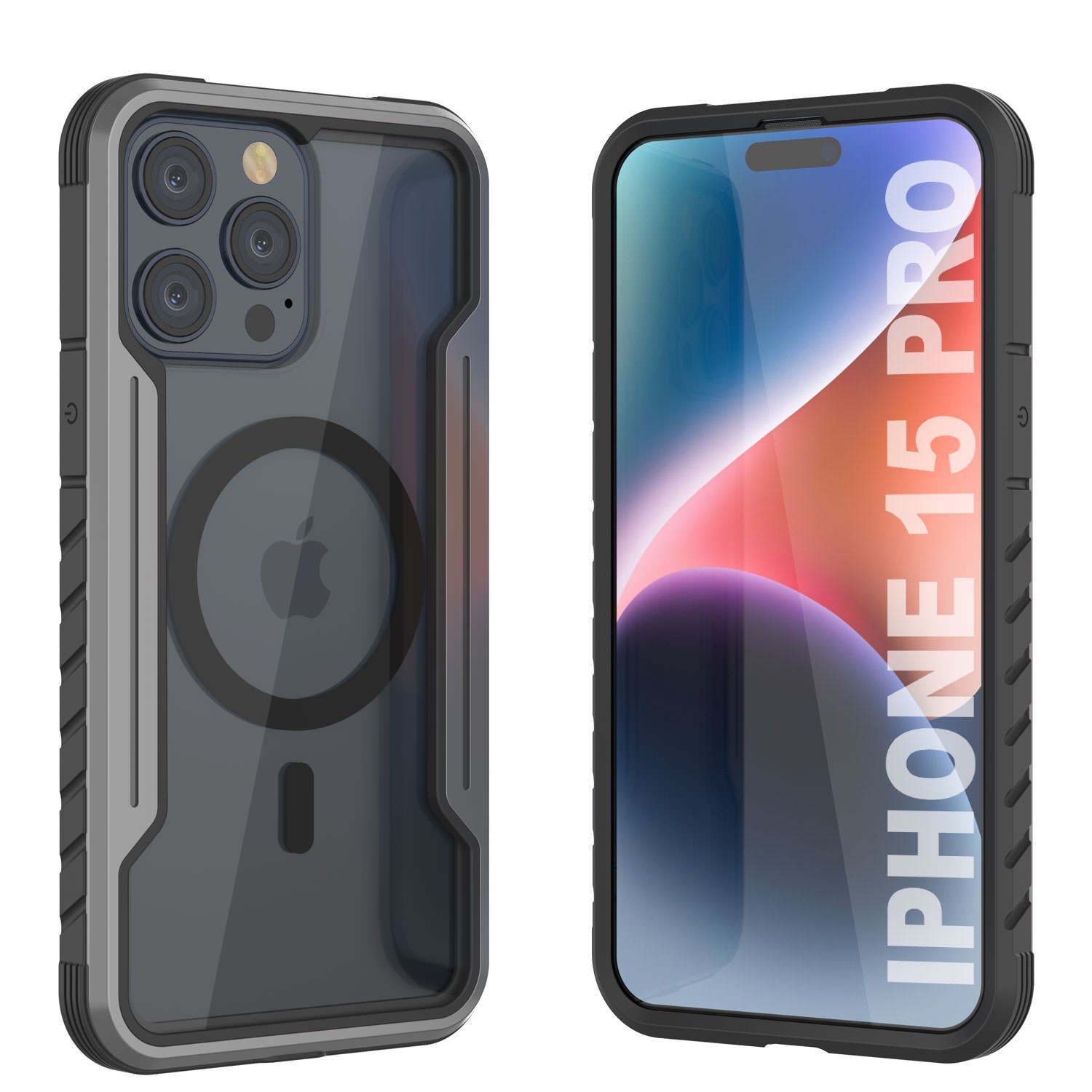 Punkcase iPhone 15 Pro Armor Stealth MAG Defense Case Protective Military Grade Multilayer Cover [Grey-Black]