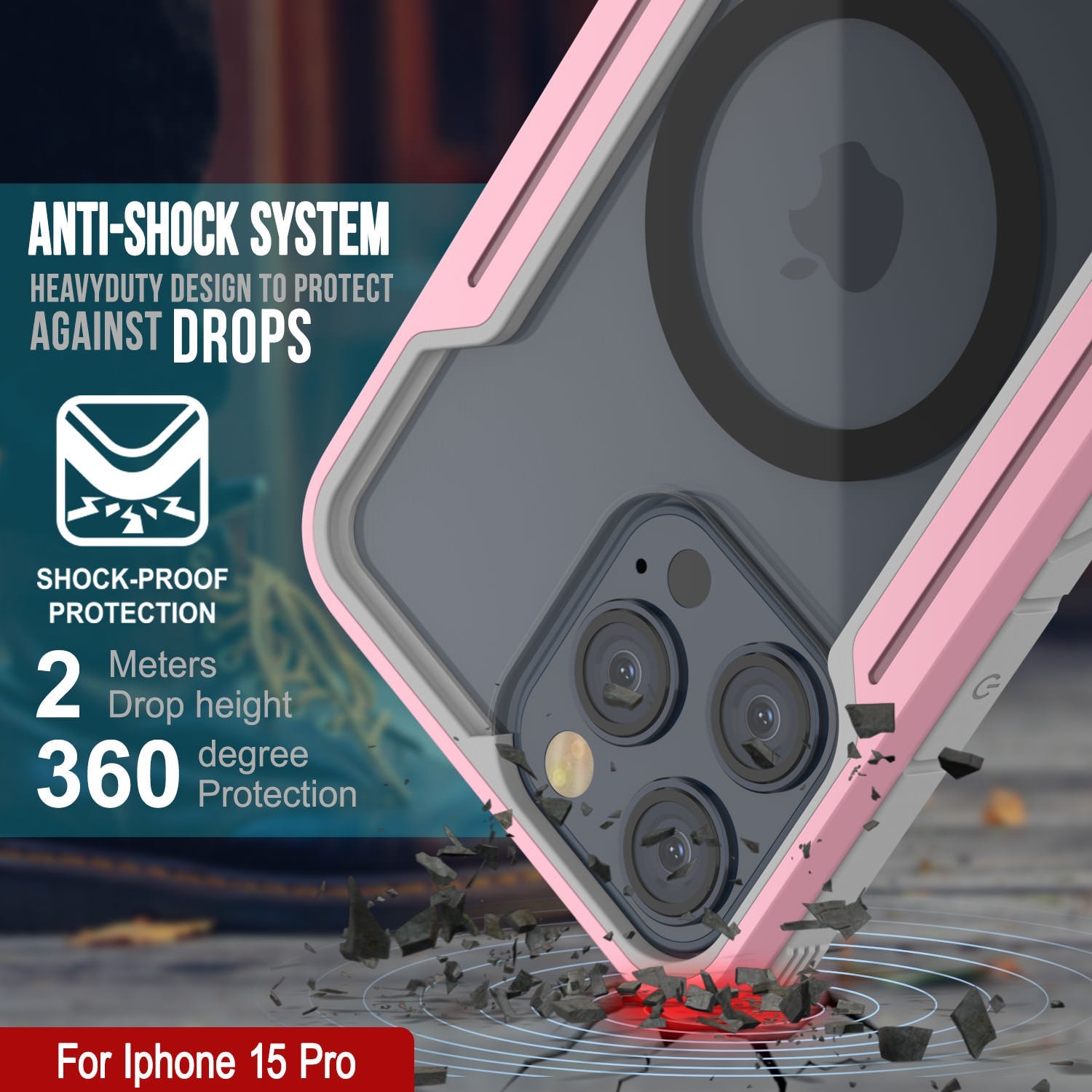 Punkcase iPhone 15 Pro Armor Stealth MAG Defense Case Protective Military Grade Multilayer Cover [Rose-Gold]