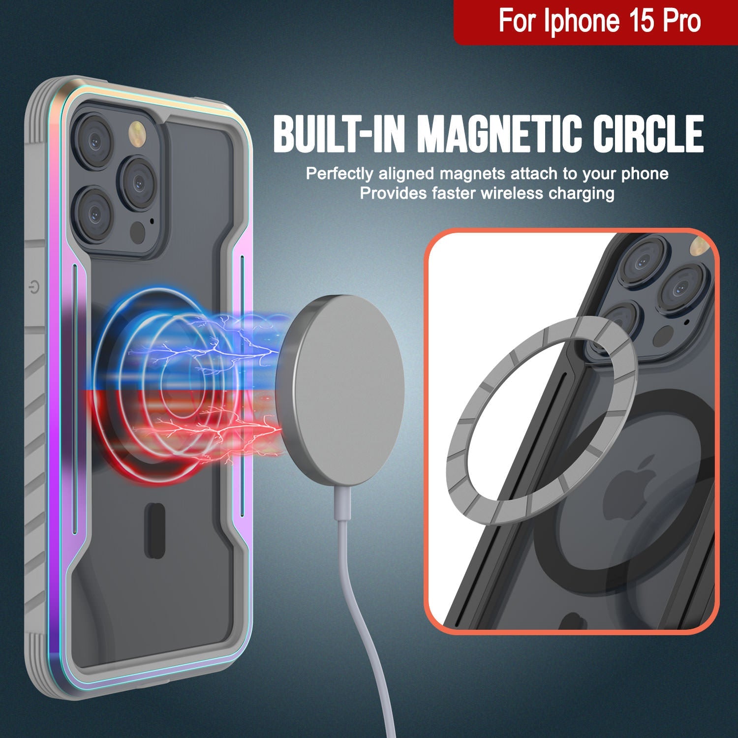 Punkcase iPhone 15 Pro Armor Stealth MAG Defense Case Protective Military Grade Multilayer Cover [Rainbow]