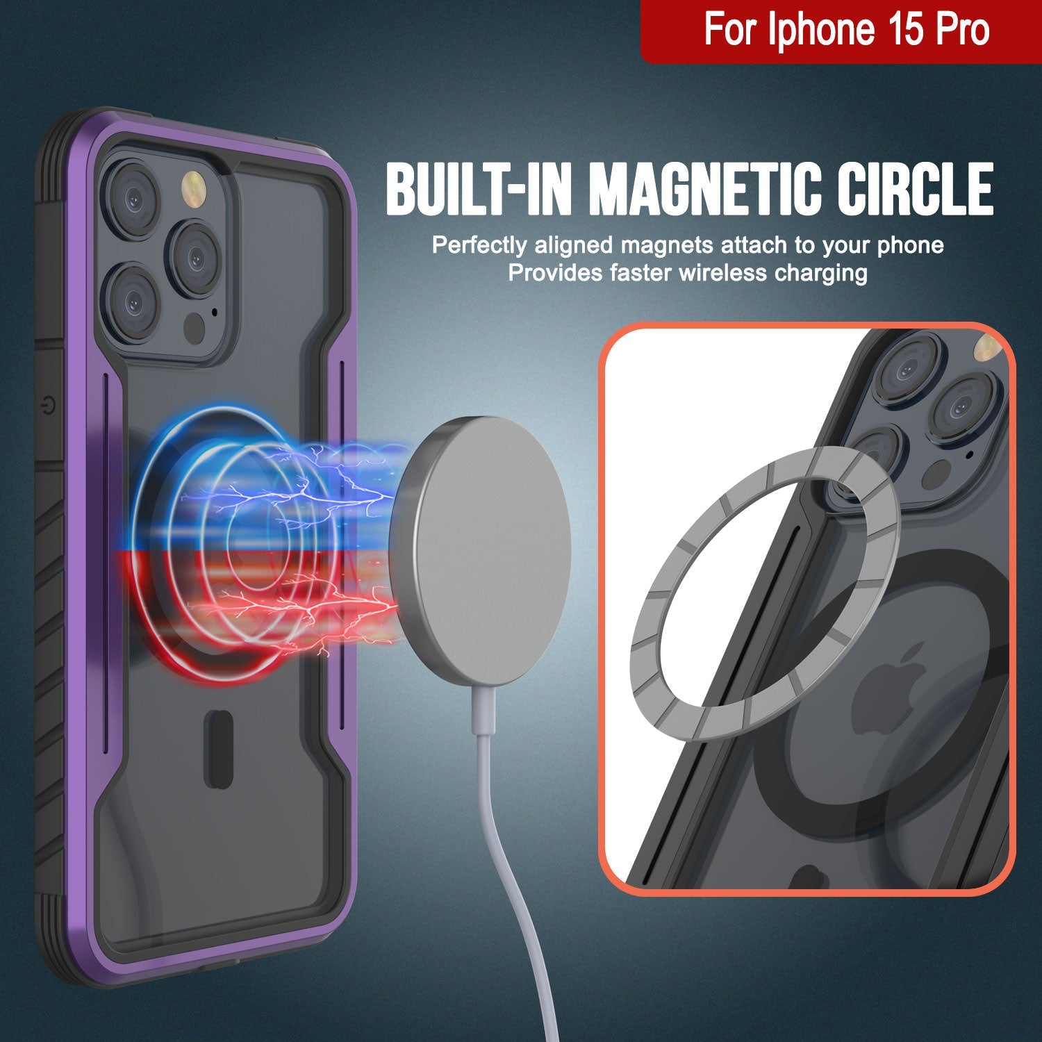 Punkcase iPhone 15 Pro Armor Stealth MAG Defense Case Protective Military Grade Multilayer Cover [Purple]