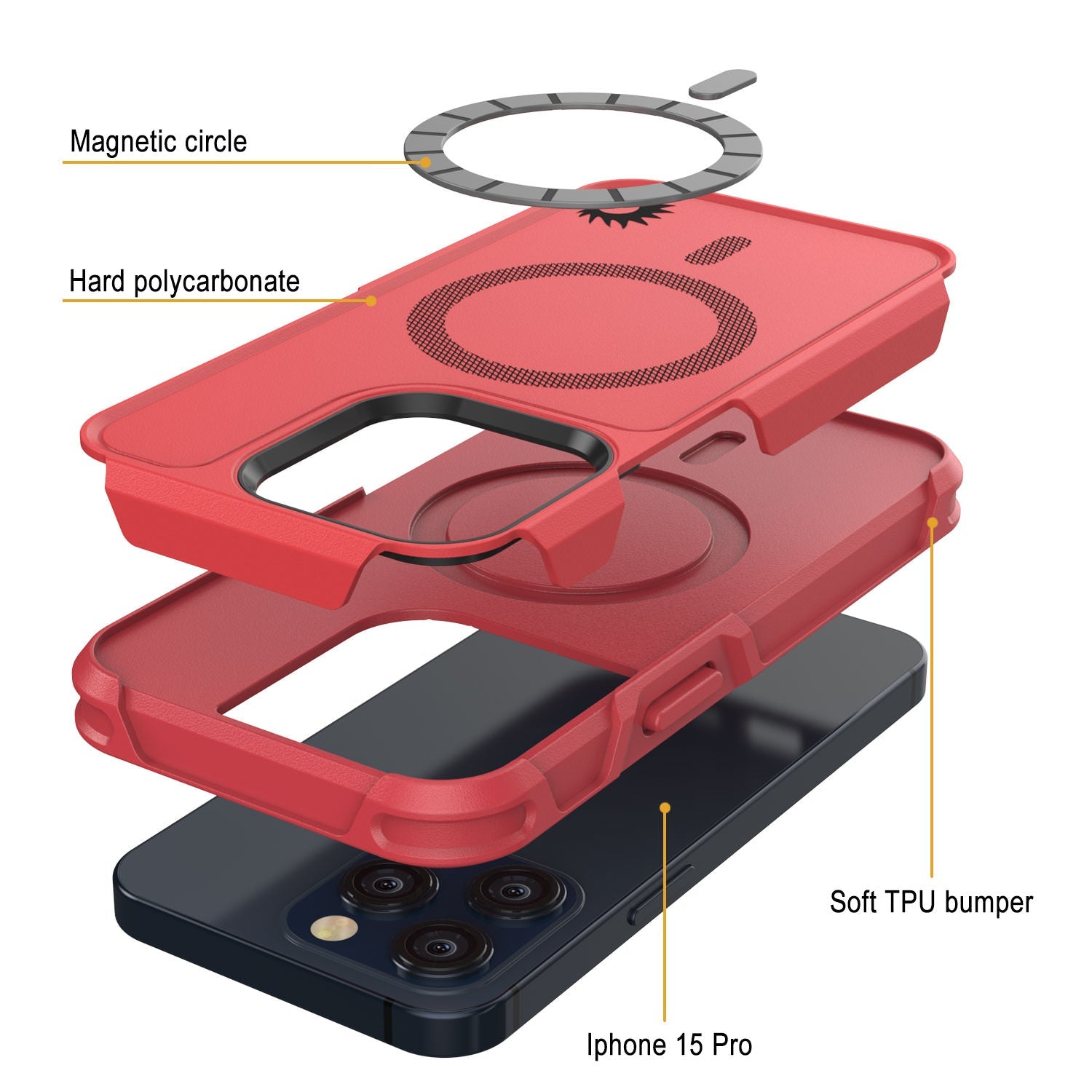 PunkCase iPhone 15 Pro Case, [Spartan 2.0 Series] Clear Rugged Heavy Duty Cover W/Built in Screen Protector [red]