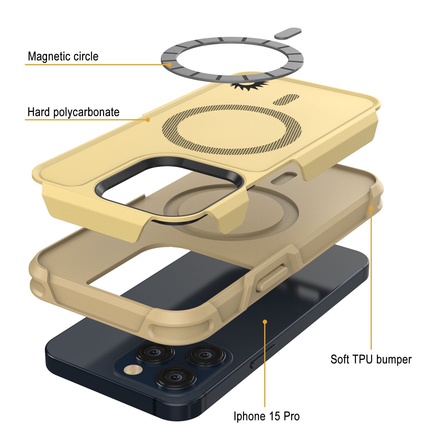 PunkCase iPhone 15 Pro Case, [Spartan 2.0 Series] Clear Rugged Heavy Duty Cover W/Built in Screen Protector [yellow]