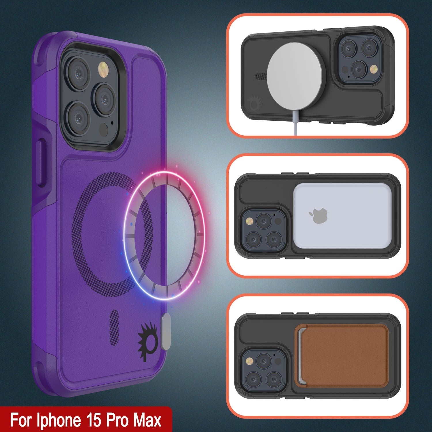 PunkCase iPhone 15 Pro Max Case, [Spartan 2.0 Series] Clear Rugged Heavy Duty Cover W/Built in Screen Protector [purple]