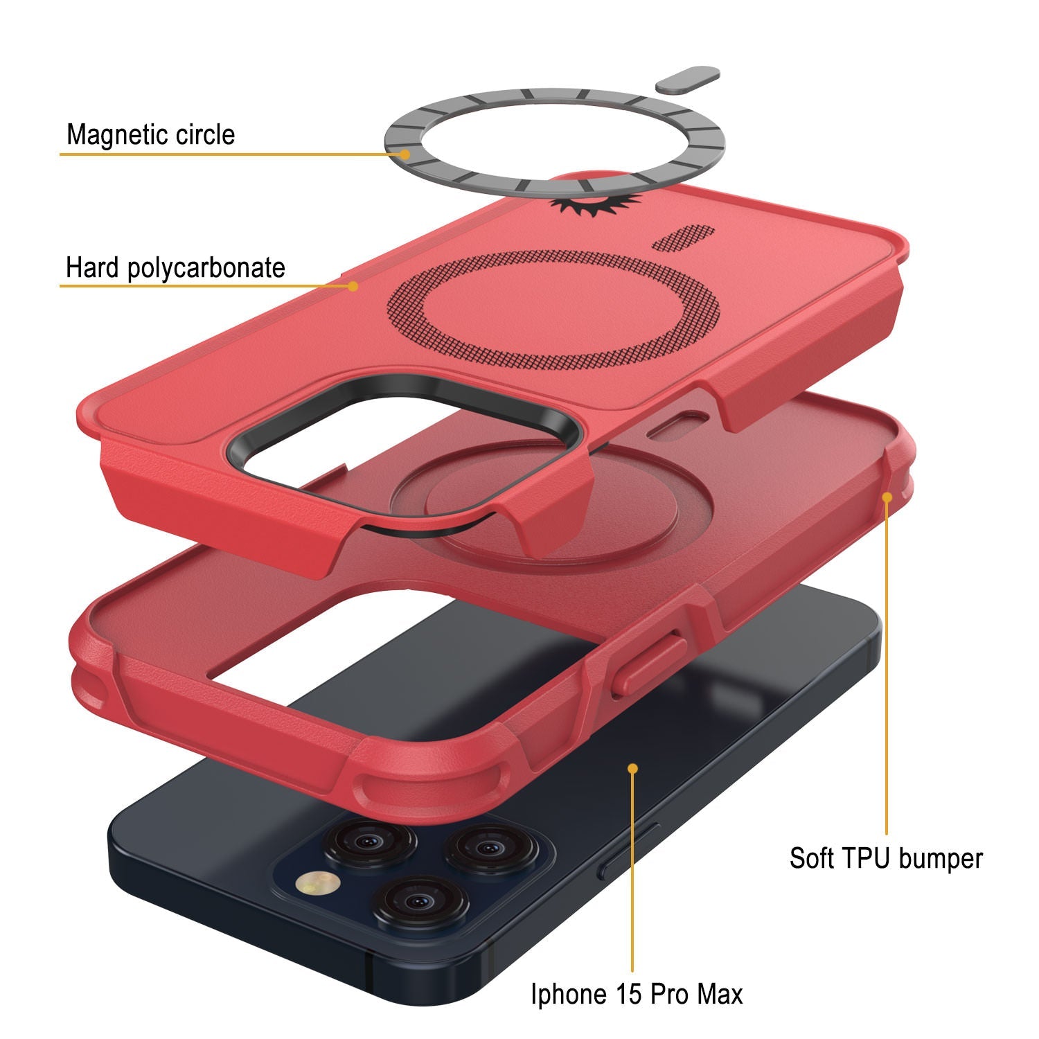 PunkCase iPhone 15 Pro Max Case, [Spartan 2.0 Series] Clear Rugged Heavy Duty Cover W/Built in Screen Protector [red]