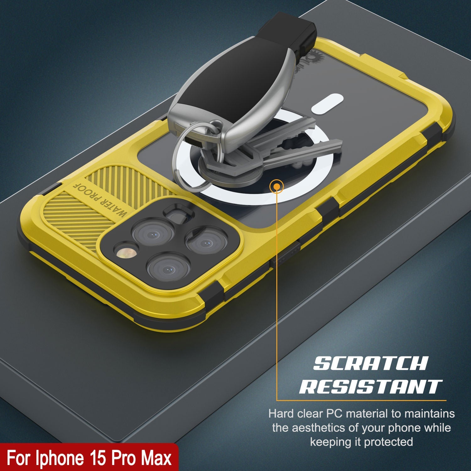 iPhone 15 Pro Max Metal Extreme 2.0 Series Aluminum Waterproof Case IP68 W/Buillt in Screen Protector [Yellow]
