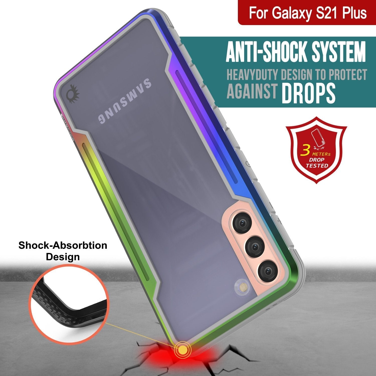 Punkcase S21+ Plus ravenger Case Protective Military Grade Multilayer Cover [Rainbow]