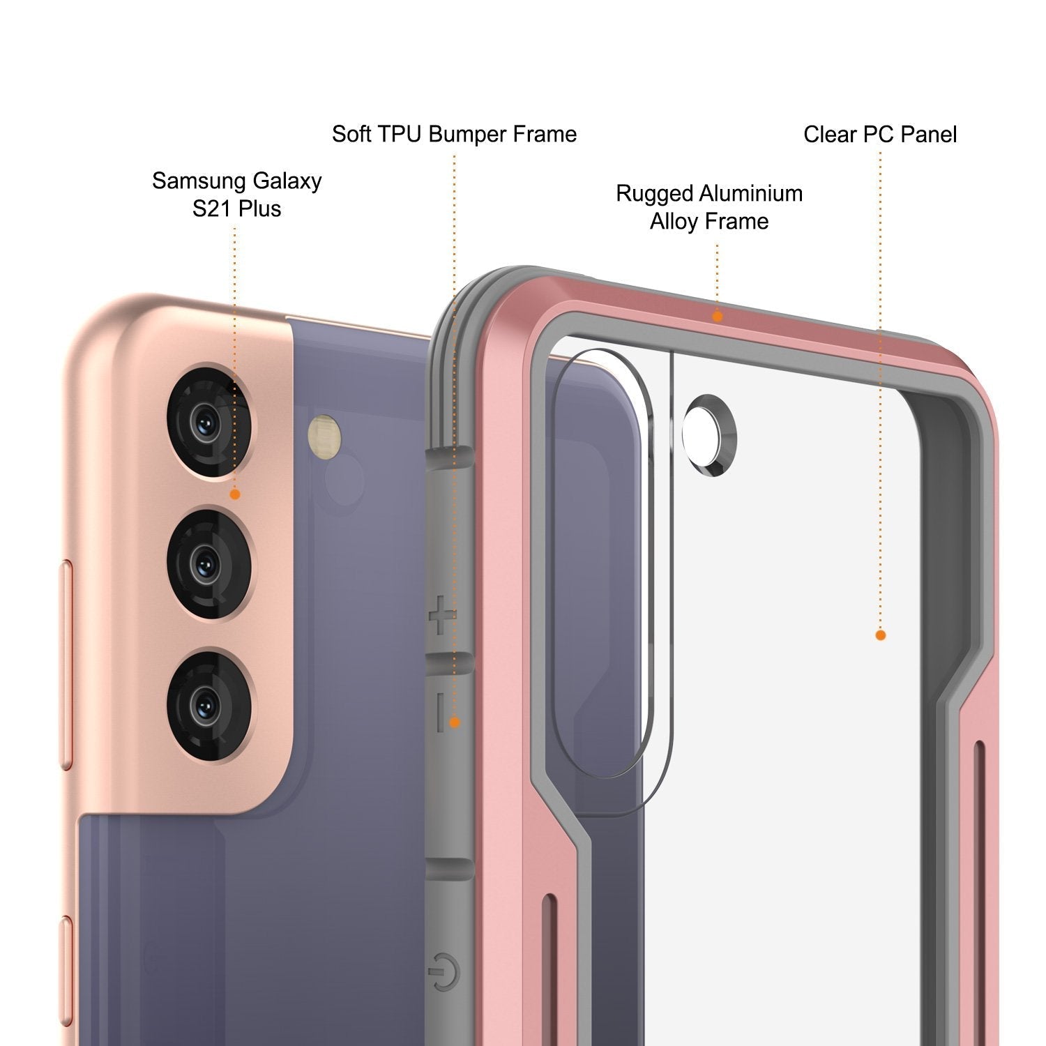 Punkcase S21+ Plus ravenger Case Protective Military Grade Multilayer Cover [Rose-Gold]