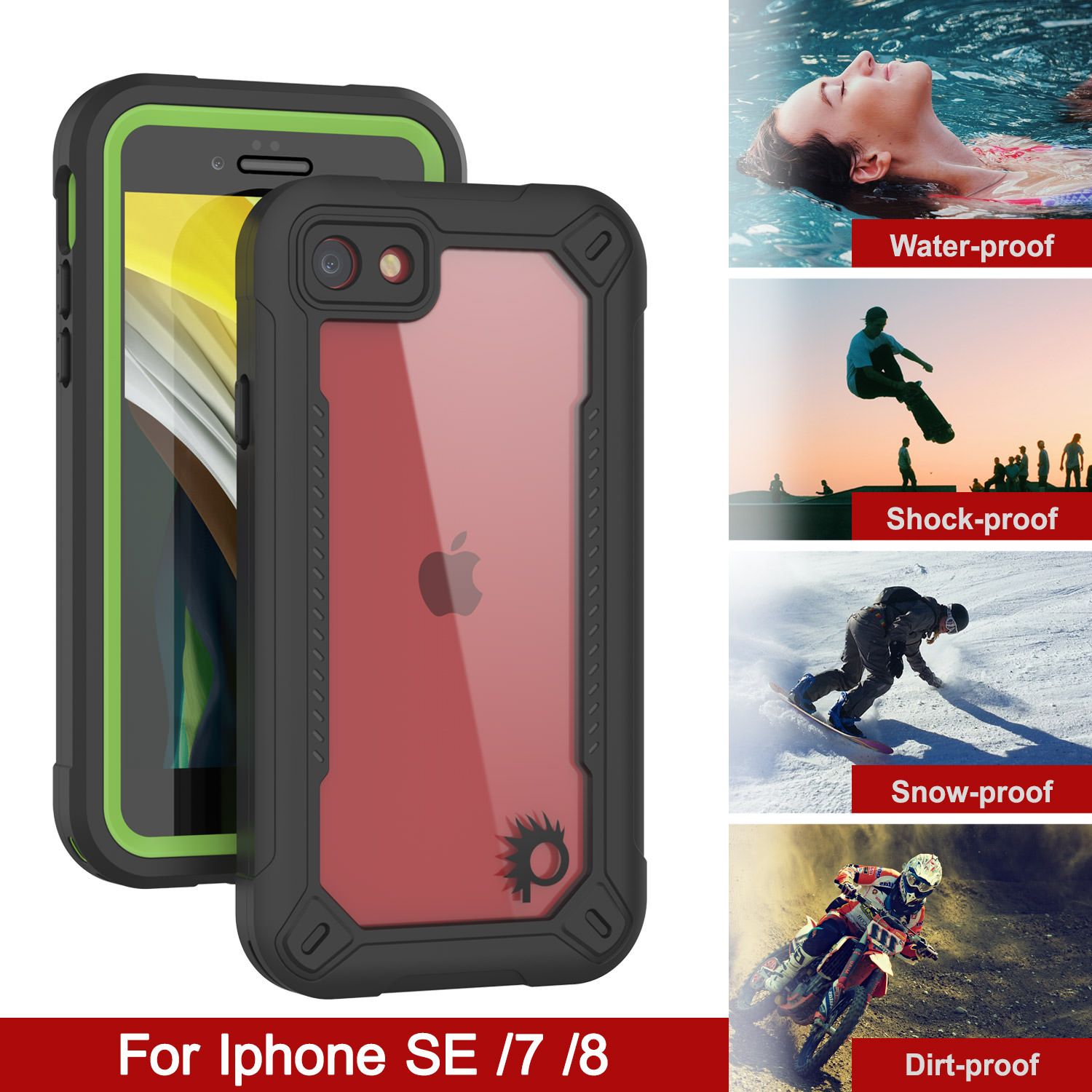 iPhone 8 Waterproof IP68 Case, Punkcase [Green]  [Maximus Series] [Slim Fit] [IP68 Certified] [Shockresistant] Clear Armor Cover with Screen Protector | Ultimate Protection