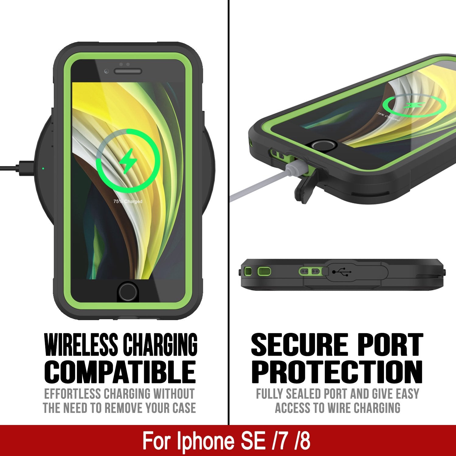 iPhone 8 Waterproof IP68 Case, Punkcase [Green]  [Maximus Series] [Slim Fit] [IP68 Certified] [Shockresistant] Clear Armor Cover with Screen Protector | Ultimate Protection