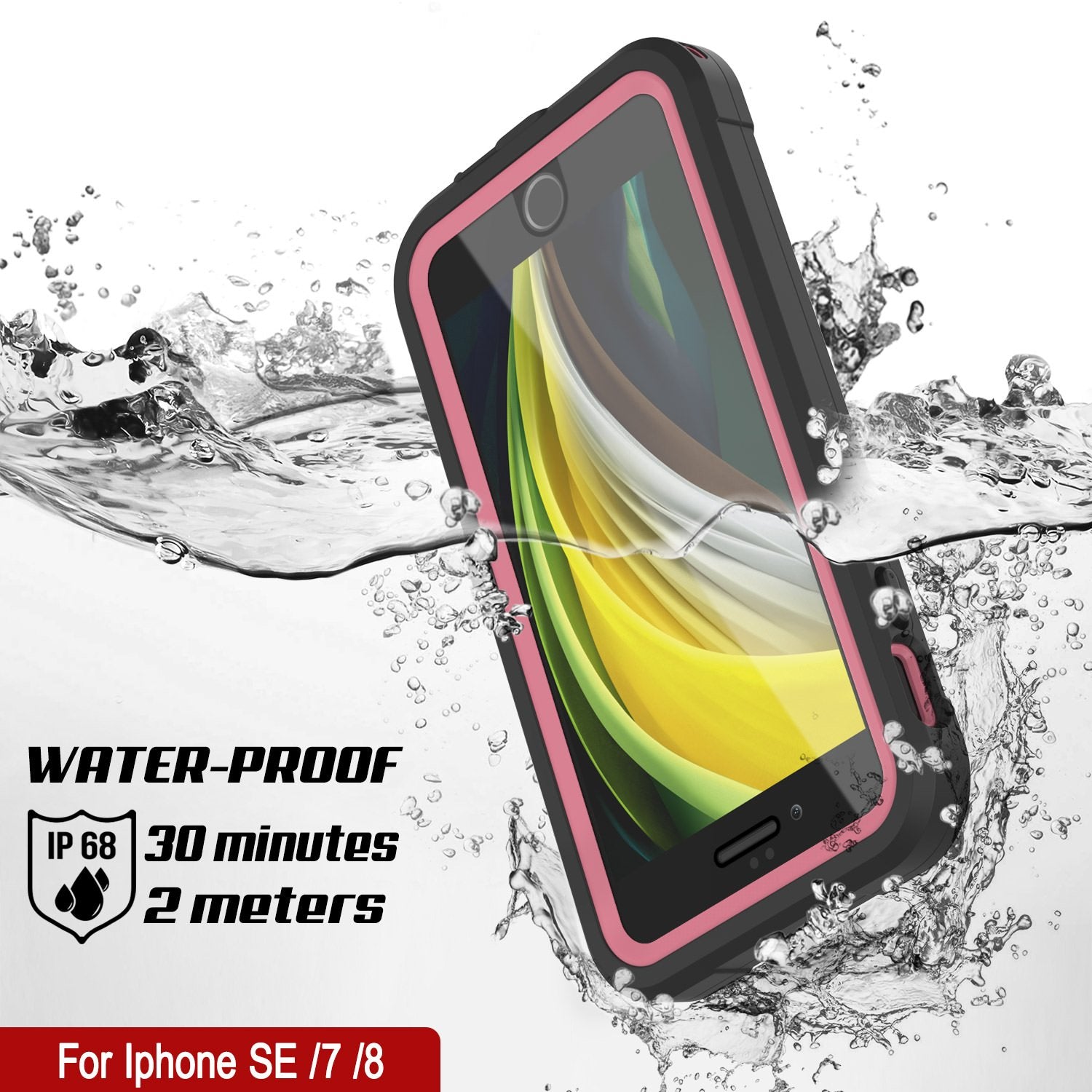 iPhone SE (4.7") Waterproof IP68 Case, Punkcase [pink]  [Maximus Series] [Slim Fit] [IP68 Certified] [Shockresistant] Clear Armor Cover with Screen Protector | Ultimate Protection