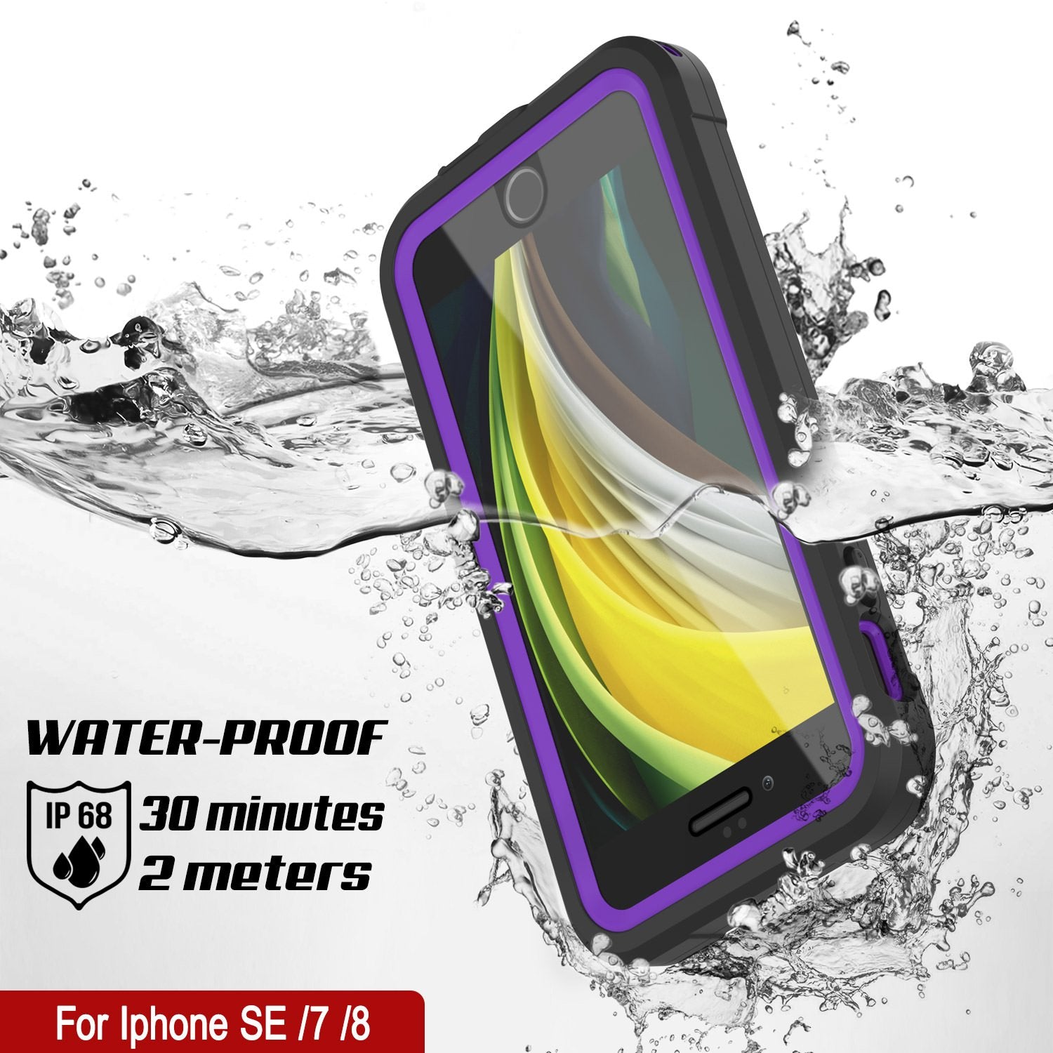 iPhone SE (4.7") Waterproof IP68 Case, Punkcase [Purple]  [Maximus Series] [Slim Fit] [IP68 Certified] [Shockresistant] Clear Armor Cover with Screen Protector | Ultimate Protection
