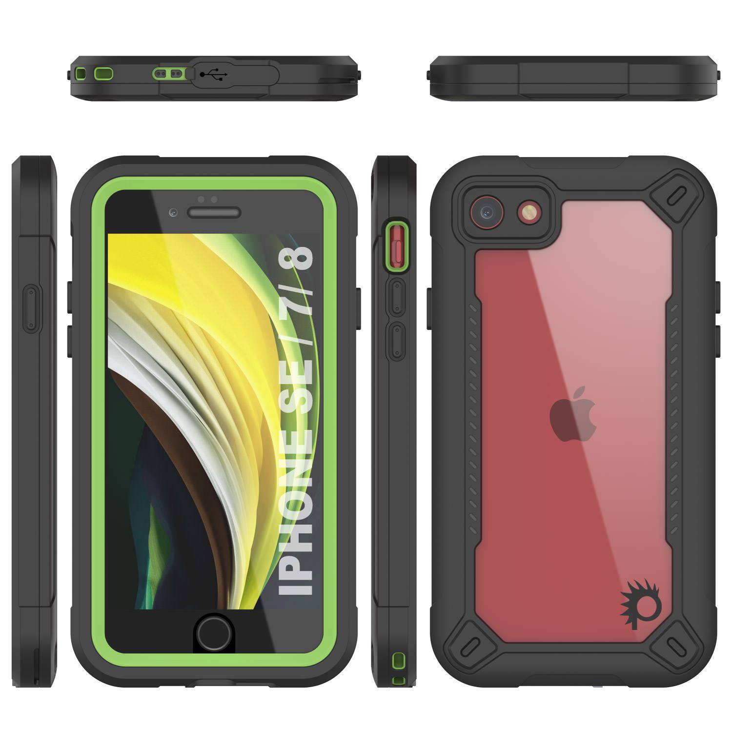 iPhone SE (4.7") Waterproof IP68 Case, Punkcase [Green]  [Maximus Series] [Slim Fit] [IP68 Certified] [Shockresistant] Clear Armor Cover with Screen Protector | Ultimate Protection