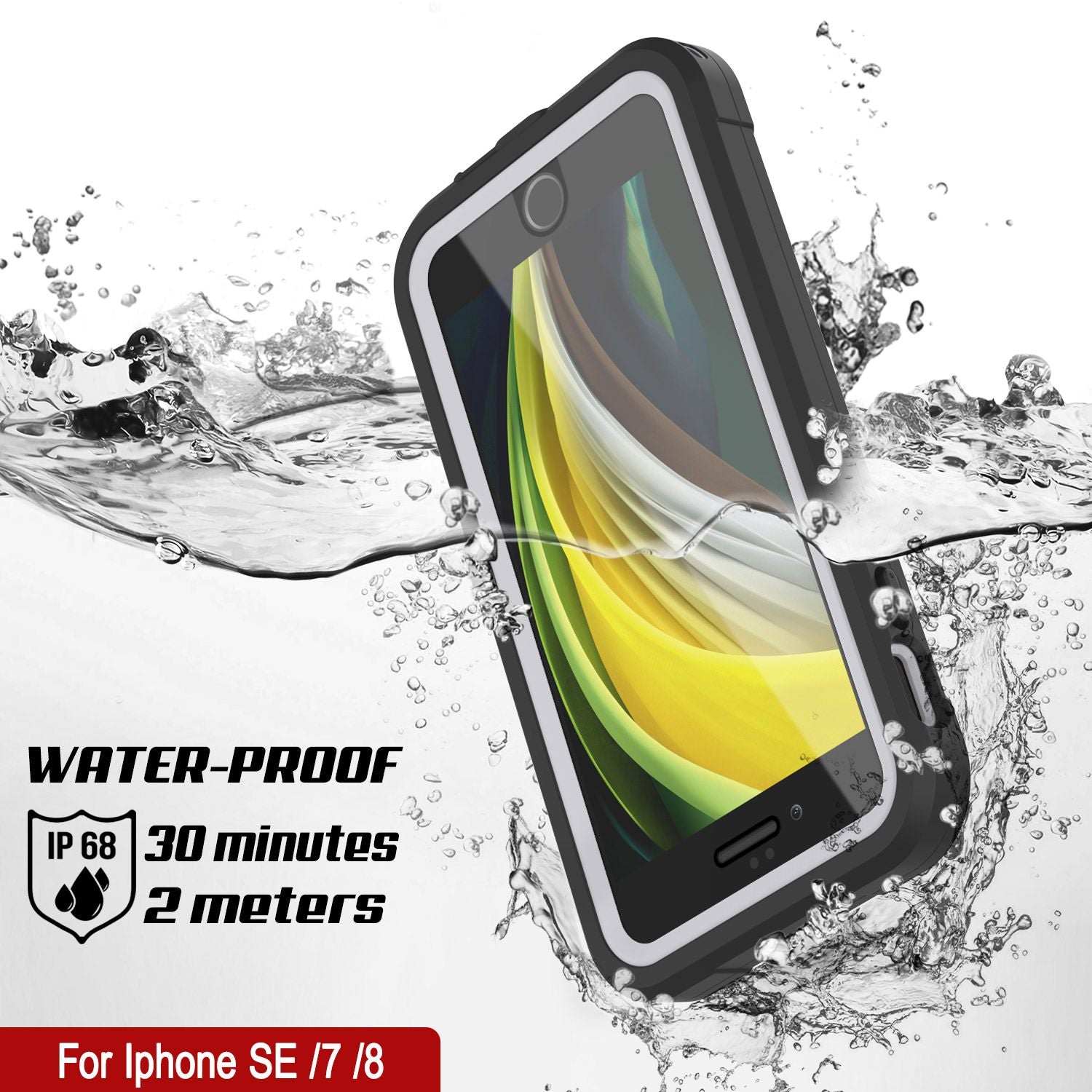iPhone SE (4.7") Waterproof IP68 Case, Punkcase [white]  [Maximus Series] [Slim Fit] [IP68 Certified] [Shockresistant] Clear Armor Cover with Screen Protector | Ultimate Protection