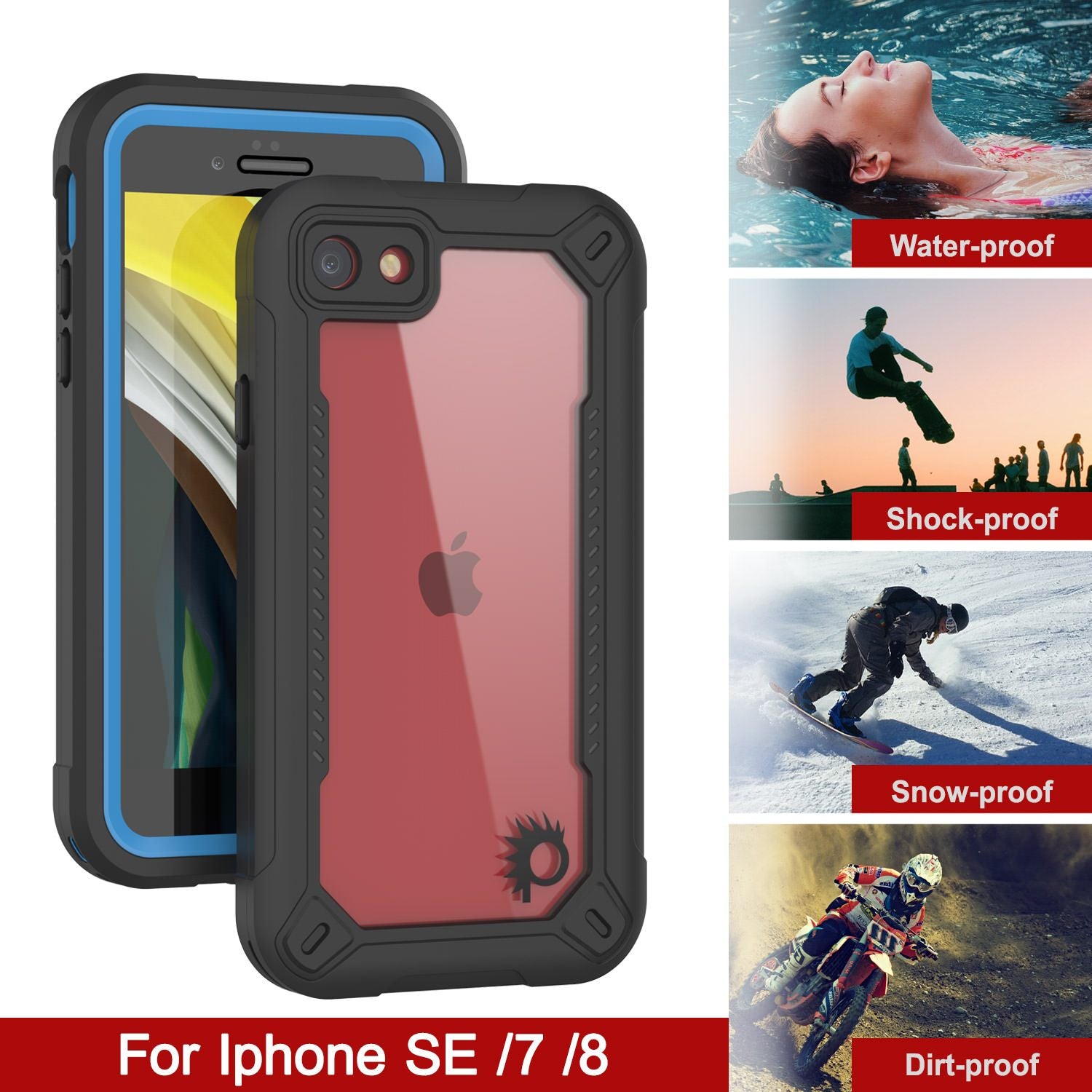 iPhone SE (4.7") Waterproof IP68 Case, Punkcase [Blue]  [Maximus Series] [Slim Fit] [IP68 Certified] [Shockresistant] Clear Armor Cover with Screen Protector | Ultimate Protection