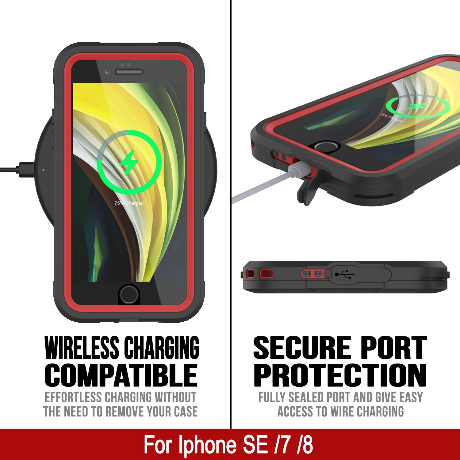 iPhone SE (4.7") Waterproof IP68 Case, Punkcase [red]  [Maximus Series] [Slim Fit] [IP68 Certified] [Shockresistant] Clear Armor Cover with Screen Protector | Ultimate Protection