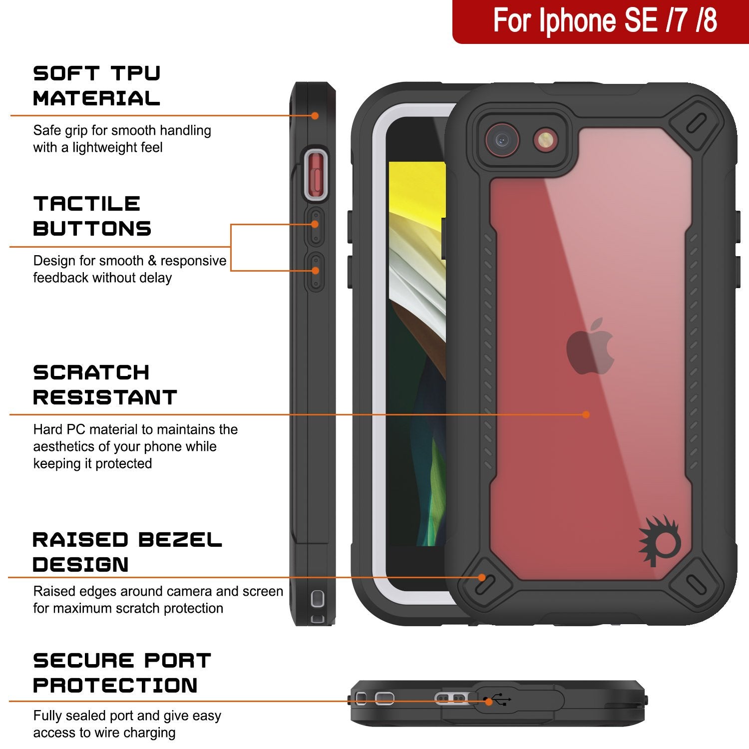 iPhone SE (4.7") Waterproof IP68 Case, Punkcase [white]  [Maximus Series] [Slim Fit] [IP68 Certified] [Shockresistant] Clear Armor Cover with Screen Protector | Ultimate Protection