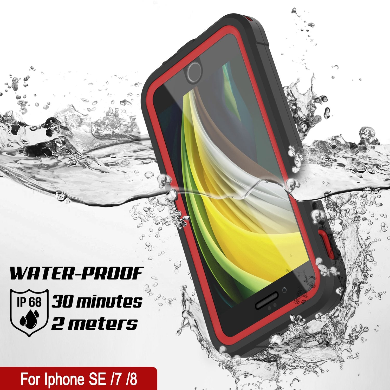 iPhone SE (4.7") Waterproof IP68 Case, Punkcase [red]  [Maximus Series] [Slim Fit] [IP68 Certified] [Shockresistant] Clear Armor Cover with Screen Protector | Ultimate Protection