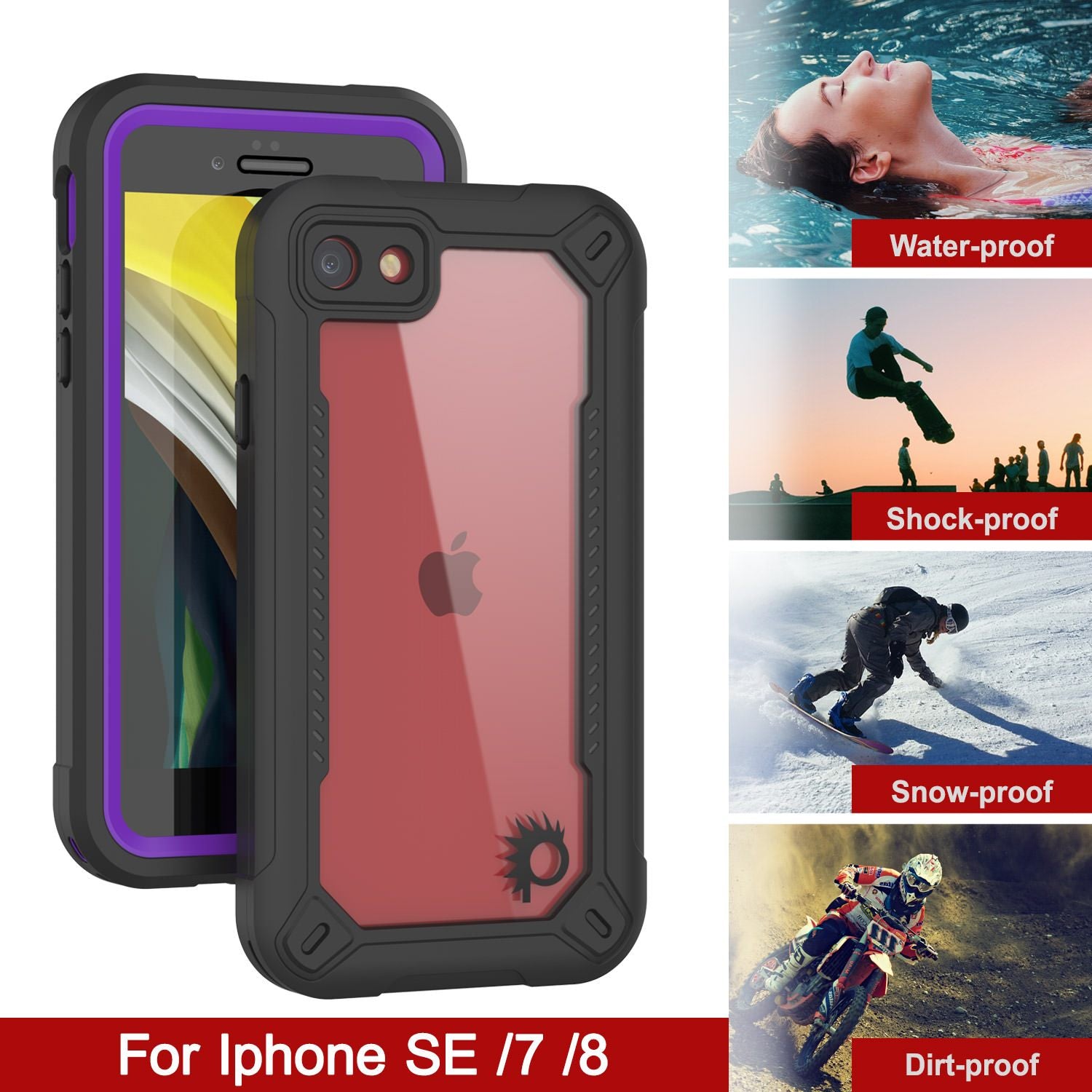 iPhone SE (4.7") Waterproof IP68 Case, Punkcase [Purple]  [Maximus Series] [Slim Fit] [IP68 Certified] [Shockresistant] Clear Armor Cover with Screen Protector | Ultimate Protection