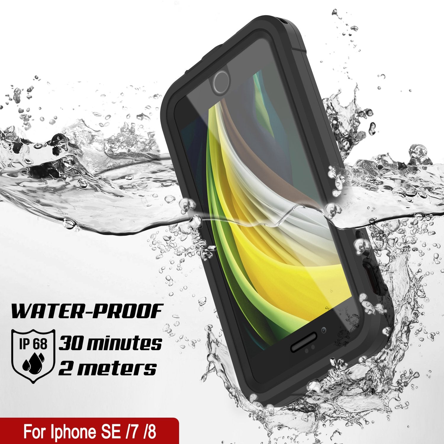 iPhone SE (4.7") Waterproof IP68 Case, Punkcase [Black]  [Maximus Series] [Slim Fit] [IP68 Certified] [Shockresistant] Clear Armor Cover with Screen Protector | Ultimate Protection