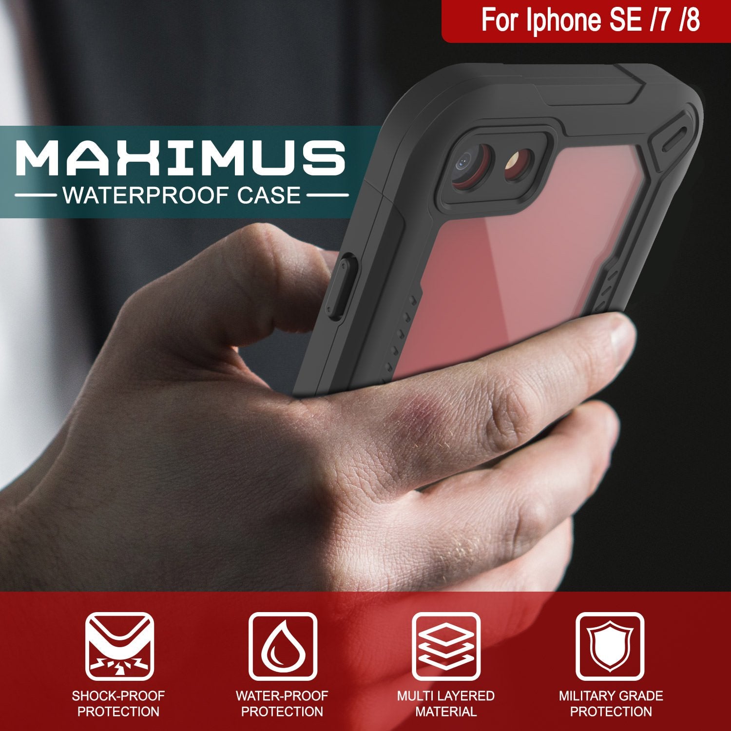 iPhone SE (4.7") Waterproof IP68 Case, Punkcase [Purple]  [Maximus Series] [Slim Fit] [IP68 Certified] [Shockresistant] Clear Armor Cover with Screen Protector | Ultimate Protection