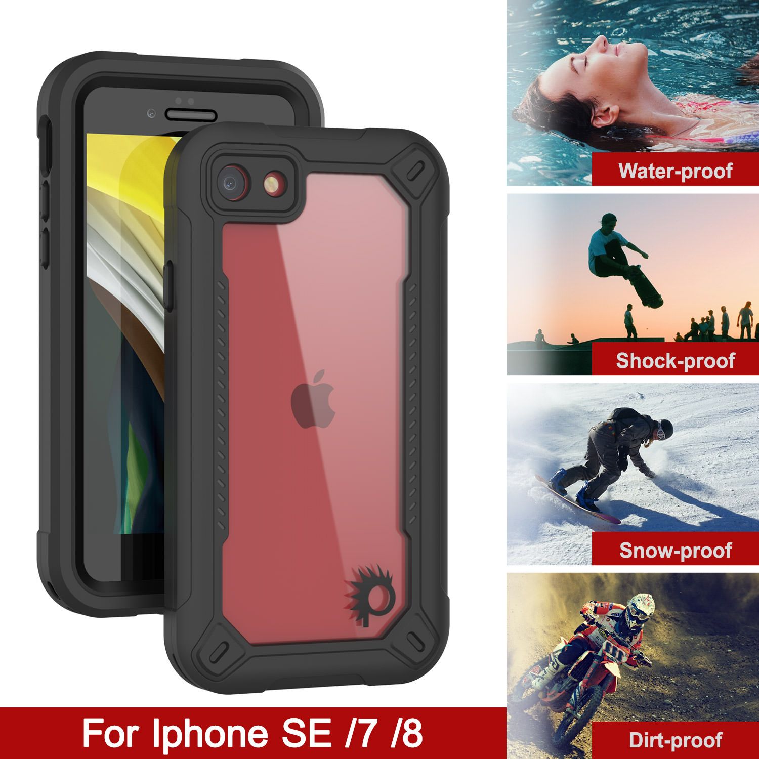 iPhone SE (4.7") Waterproof IP68 Case, Punkcase [Black]  [Maximus Series] [Slim Fit] [IP68 Certified] [Shockresistant] Clear Armor Cover with Screen Protector | Ultimate Protection