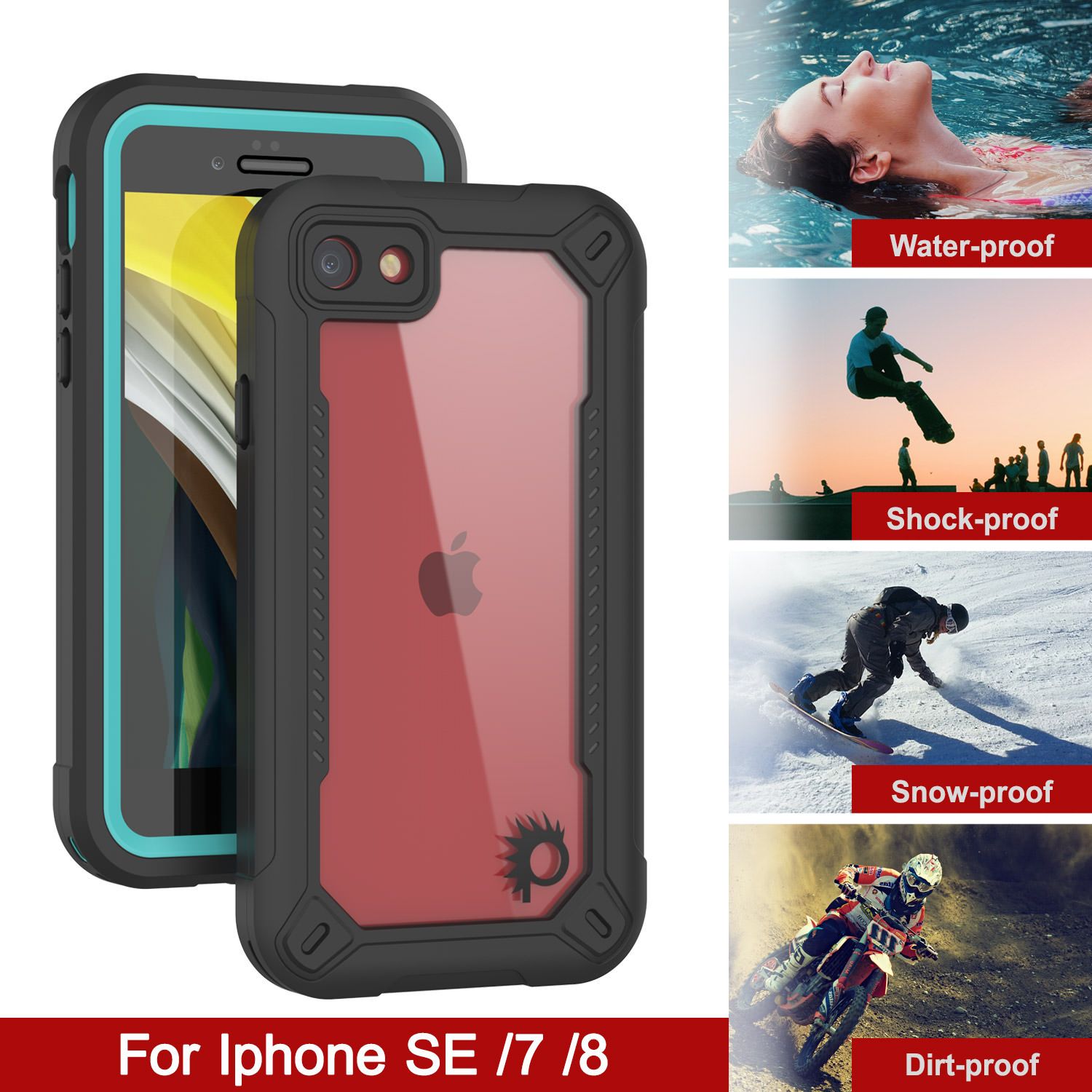 iPhone SE (4.7") Waterproof IP68 Case, Punkcase [teal]  [Maximus Series] [Slim Fit] [IP68 Certified] [Shockresistant] Clear Armor Cover with Screen Protector | Ultimate Protection