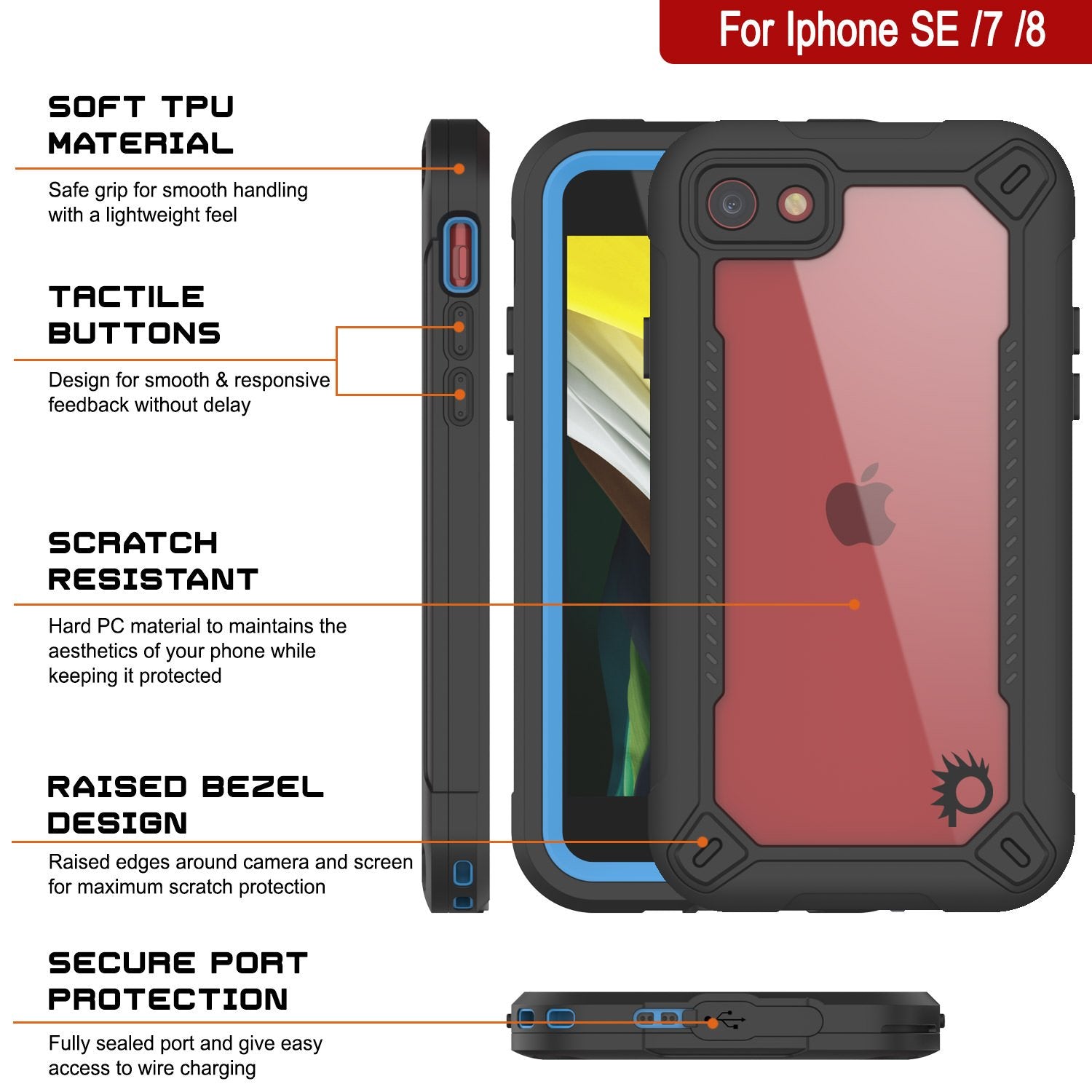 iPhone SE (4.7") Waterproof IP68 Case, Punkcase [Blue]  [Maximus Series] [Slim Fit] [IP68 Certified] [Shockresistant] Clear Armor Cover with Screen Protector | Ultimate Protection
