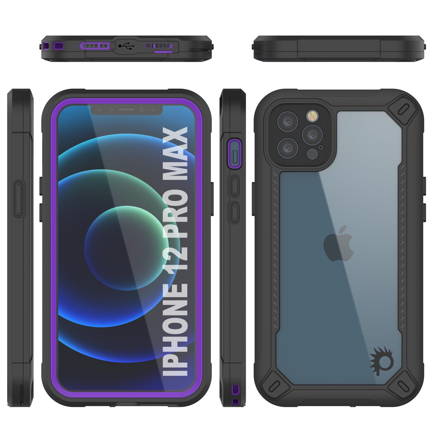 iPhone 12 Pro Max Waterproof IP68 Case, Punkcase [Purple]  [Maximus Series] [Slim Fit] [IP68 Certified] [Shockresistant] Clear Armor Cover with Screen Protector | Ultimate Protection