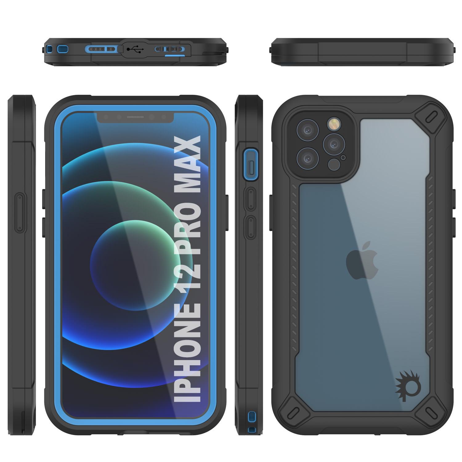 iPhone 12 Pro Max Waterproof IP68 Case, Punkcase [Blue]  [Maximus Series] [Slim Fit] [IP68 Certified] [Shockresistant] Clear Armor Cover with Screen Protector | Ultimate Protection