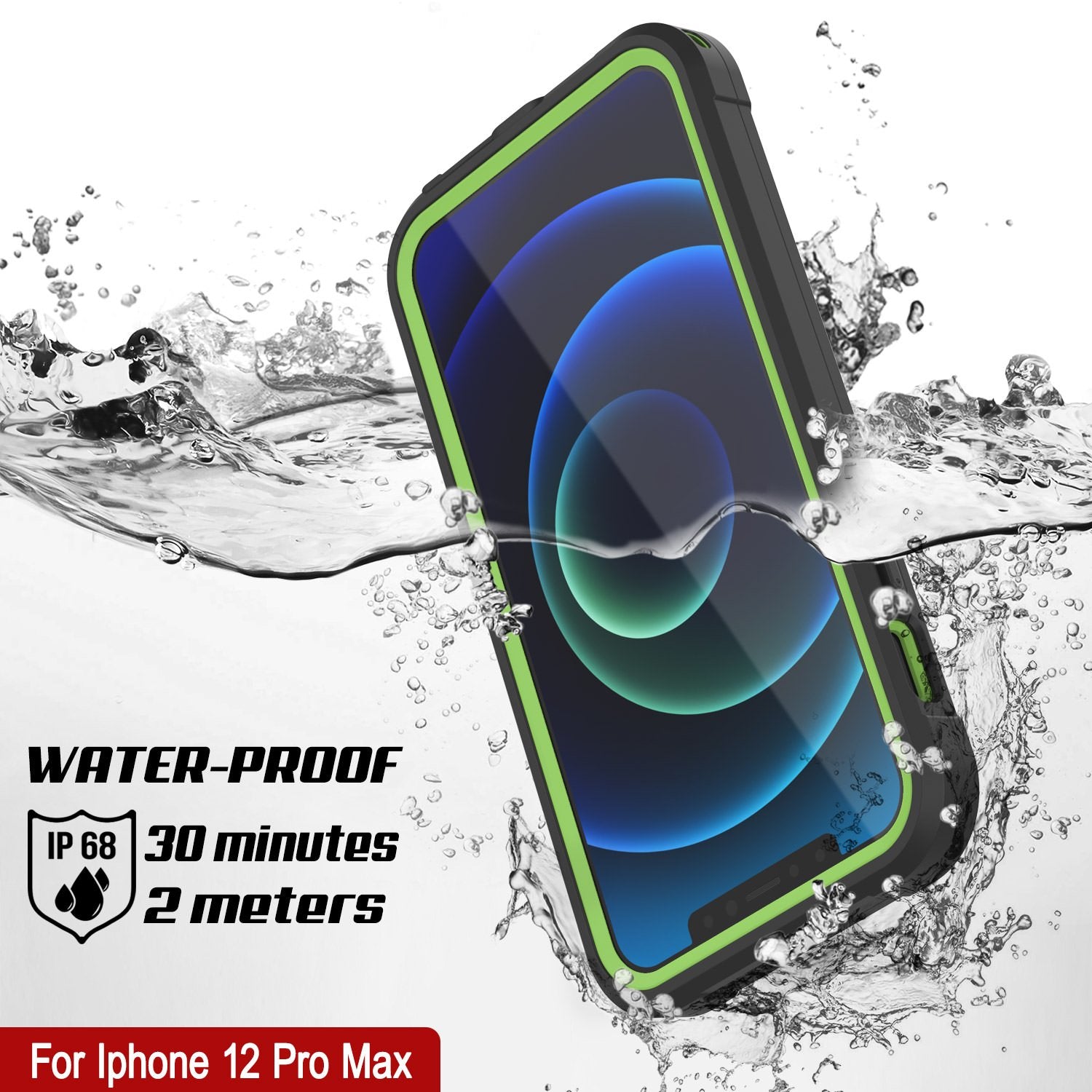 iPhone 12 Pro Max Waterproof IP68 Case, Punkcase [Green]  [Maximus Series] [Slim Fit] [IP68 Certified] [Shockresistant] Clear Armor Cover with Screen Protector | Ultimate Protection