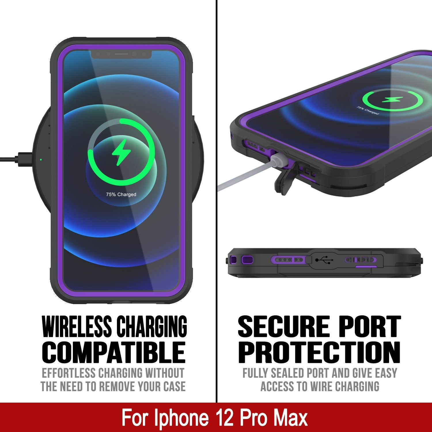 iPhone 12 Pro Max Waterproof IP68 Case, Punkcase [Purple]  [Maximus Series] [Slim Fit] [IP68 Certified] [Shockresistant] Clear Armor Cover with Screen Protector | Ultimate Protection
