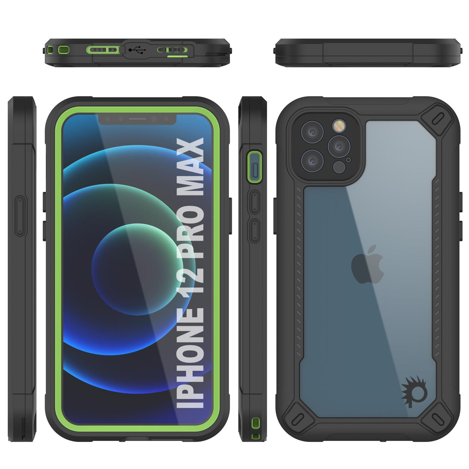 iPhone 12 Pro Max Waterproof IP68 Case, Punkcase [Green]  [Maximus Series] [Slim Fit] [IP68 Certified] [Shockresistant] Clear Armor Cover with Screen Protector | Ultimate Protection