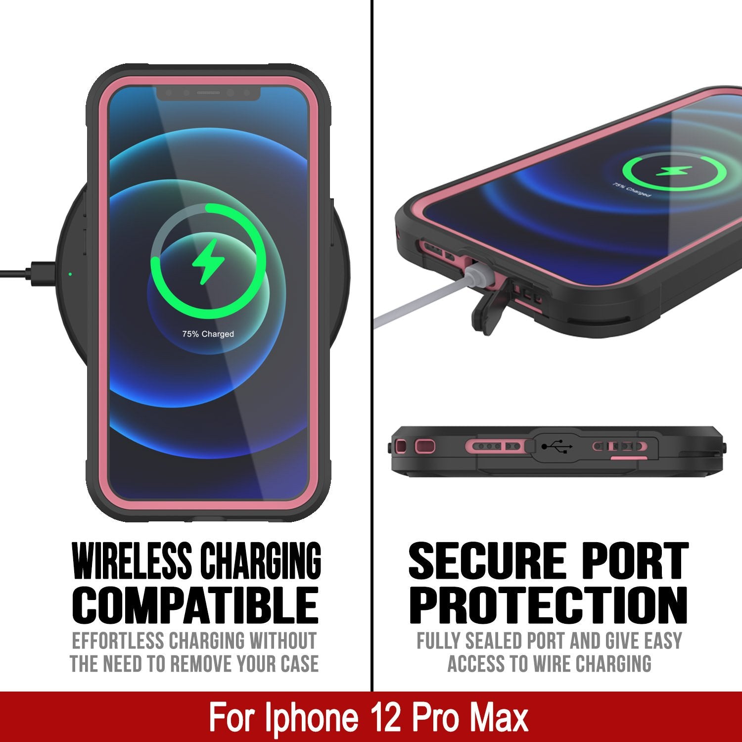 iPhone 12 Pro Max Waterproof IP68 Case, Punkcase [pink]  [Maximus Series] [Slim Fit] [IP68 Certified] [Shockresistant] Clear Armor Cover with Screen Protector | Ultimate Protection