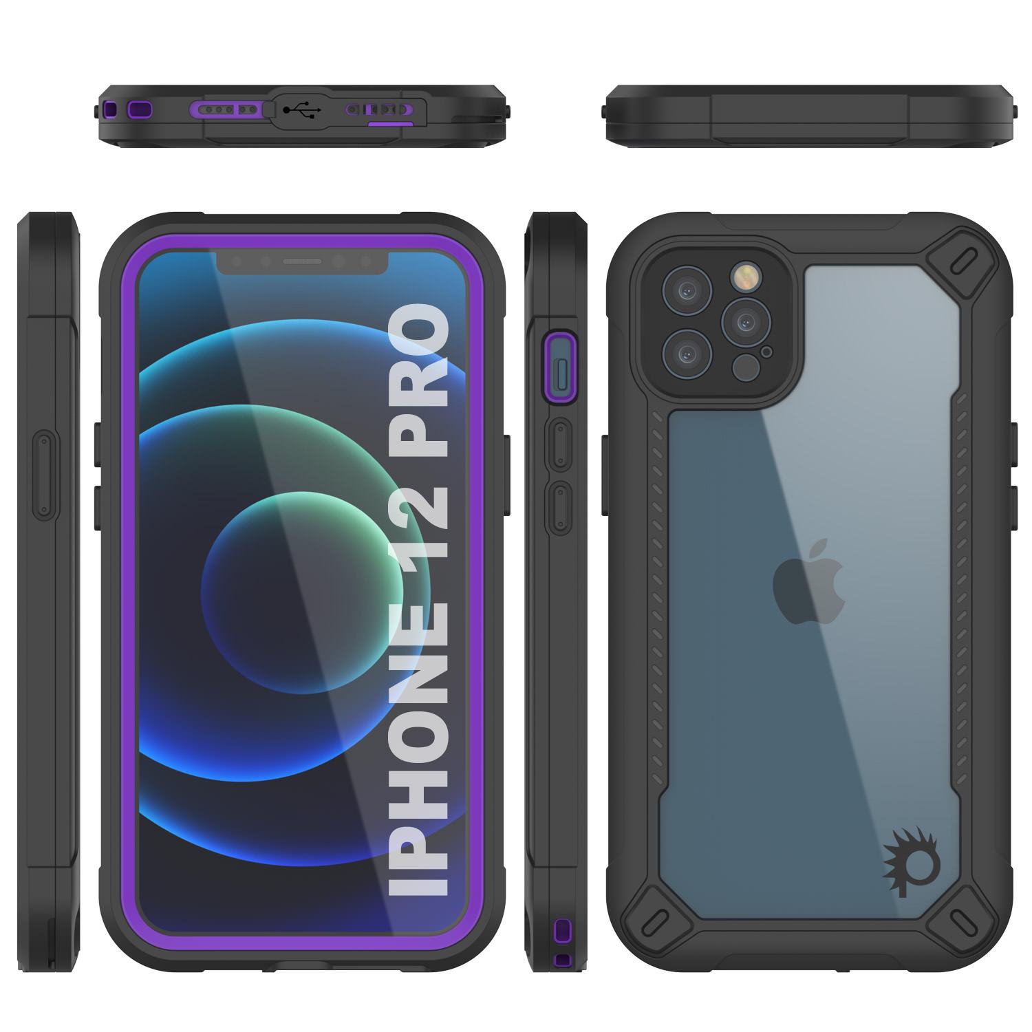 iPhone 12 Pro Waterproof IP68 Case, Punkcase [Purple]  [Maximus Series] [Slim Fit] [IP68 Certified] [Shockresistant] Clear Armor Cover with Screen Protector | Ultimate Protection