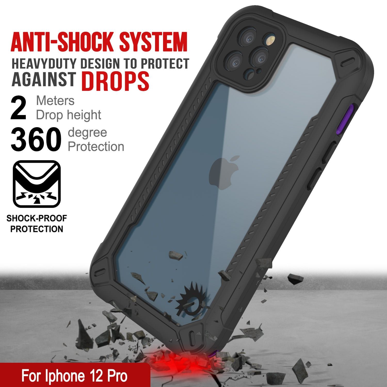 iPhone 12 Pro Waterproof IP68 Case, Punkcase [Purple]  [Maximus Series] [Slim Fit] [IP68 Certified] [Shockresistant] Clear Armor Cover with Screen Protector | Ultimate Protection