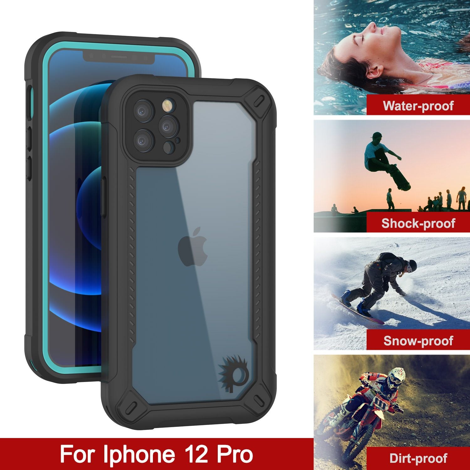 iPhone 12 Pro Waterproof IP68 Case, Punkcase [teal]  [Maximus Series] [Slim Fit] [IP68 Certified] [Shockresistant] Clear Armor Cover with Screen Protector | Ultimate Protection