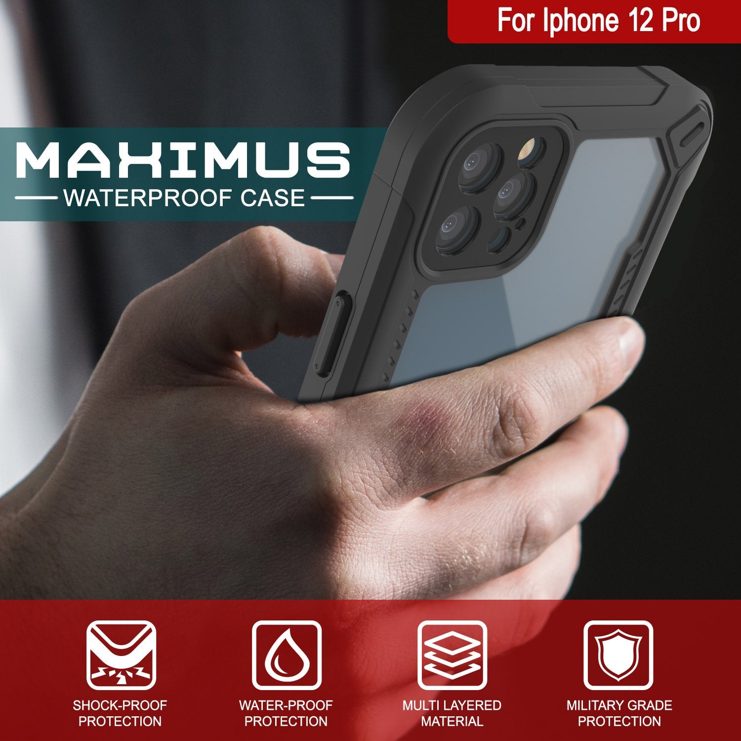 iPhone 12 Pro Waterproof IP68 Case, Punkcase [Purple]  [Maximus Series] [Slim Fit] [IP68 Certified] [Shockresistant] Clear Armor Cover with Screen Protector | Ultimate Protection