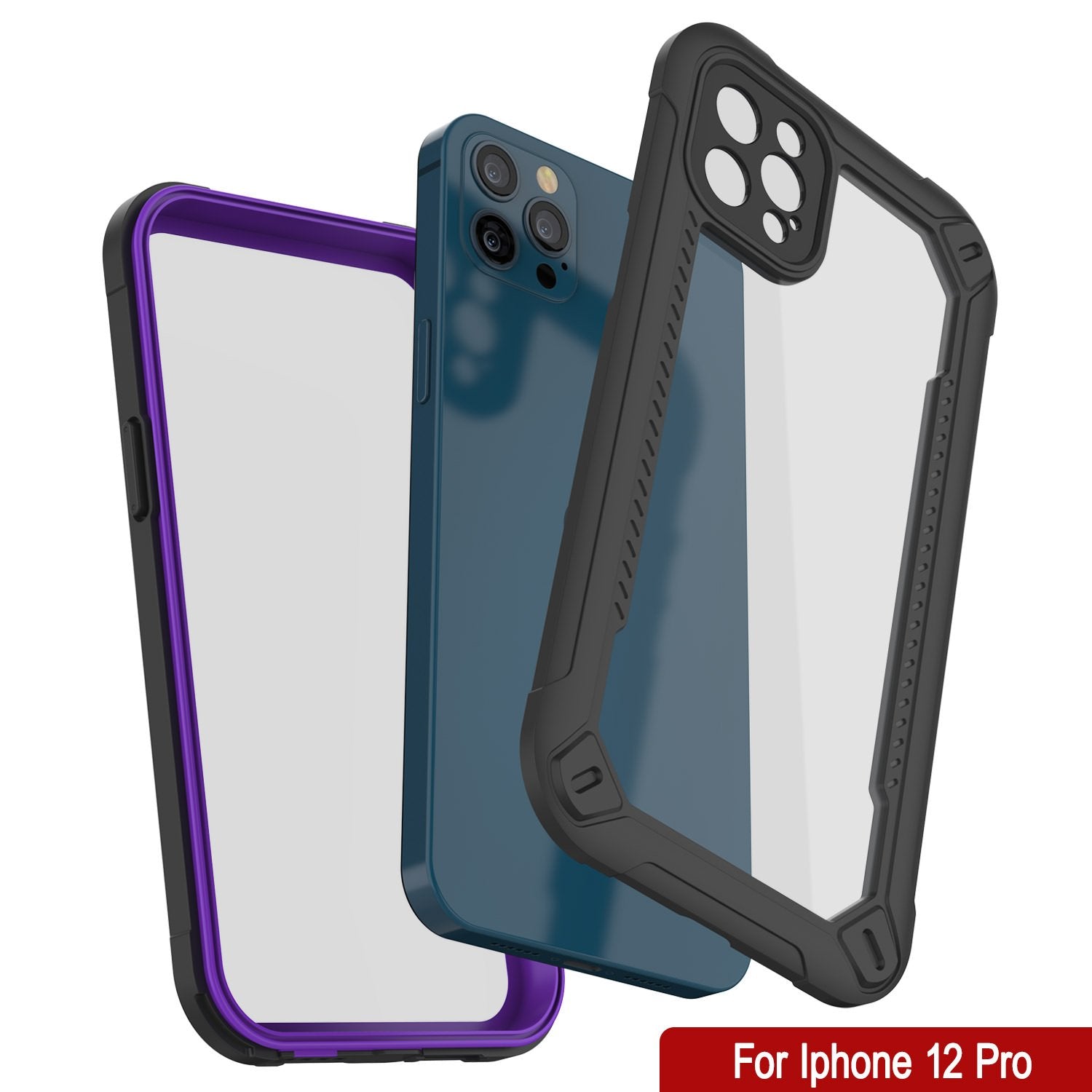 iPhone 12 Pro Waterproof IP68 Case, Punkcase [Purple]  [Maximus Series] [Slim Fit] [IP68 Certified] [Shockresistant] Clear Armor Cover with Screen Protector | Ultimate Protection