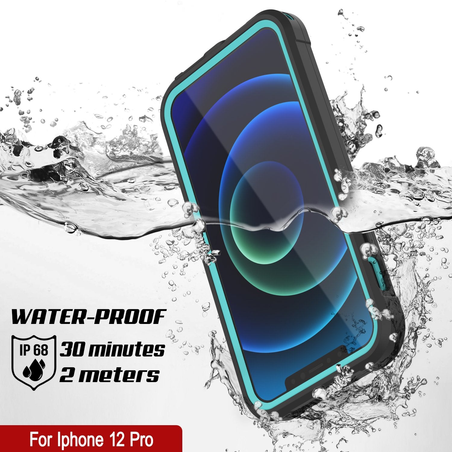 iPhone 12 Pro Waterproof IP68 Case, Punkcase [teal]  [Maximus Series] [Slim Fit] [IP68 Certified] [Shockresistant] Clear Armor Cover with Screen Protector | Ultimate Protection