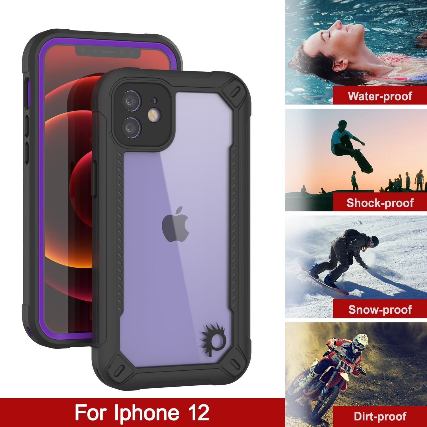 iPhone 12 Waterproof IP68 Case, Punkcase [Purple]  [Maximus Series] [Slim Fit] [IP68 Certified] [Shockresistant] Clear Armor Cover with Screen Protector | Ultimate Protection