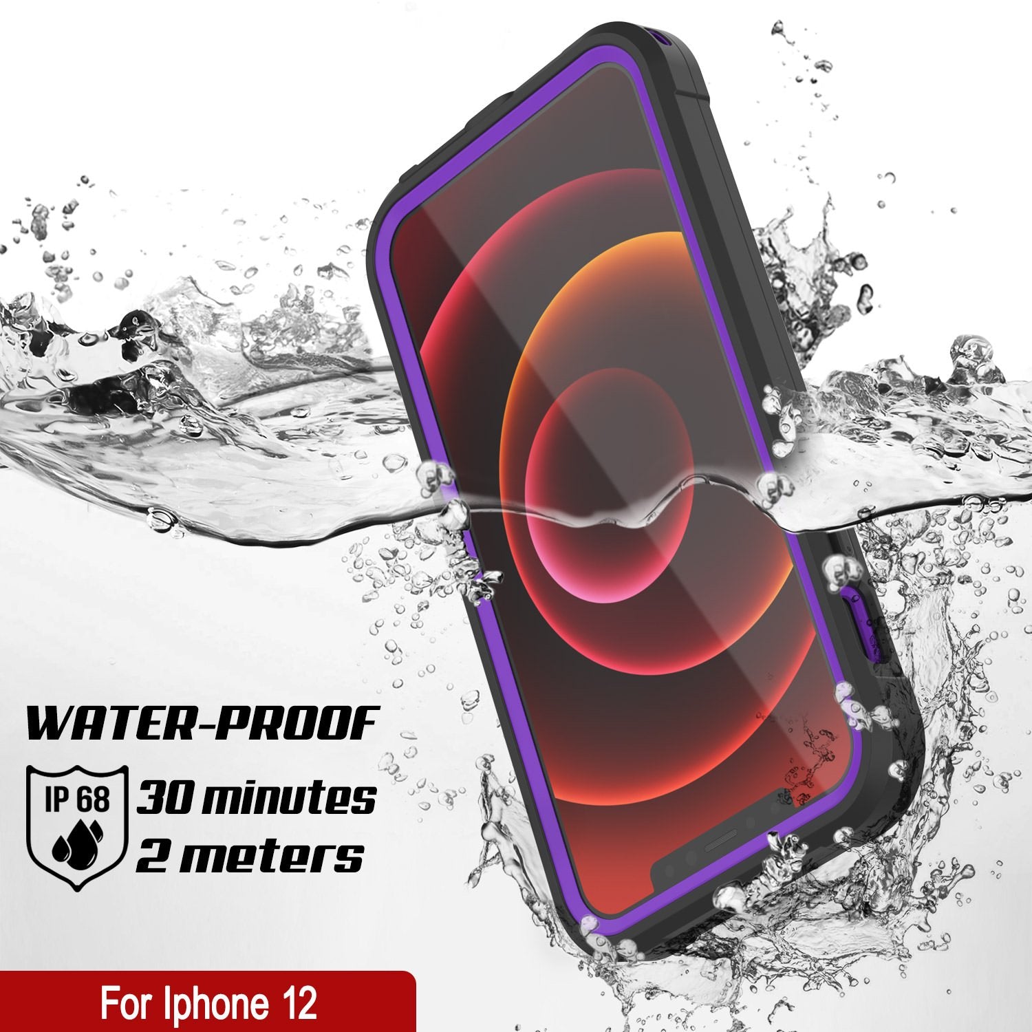 iPhone 12 Waterproof IP68 Case, Punkcase [Purple]  [Maximus Series] [Slim Fit] [IP68 Certified] [Shockresistant] Clear Armor Cover with Screen Protector | Ultimate Protection