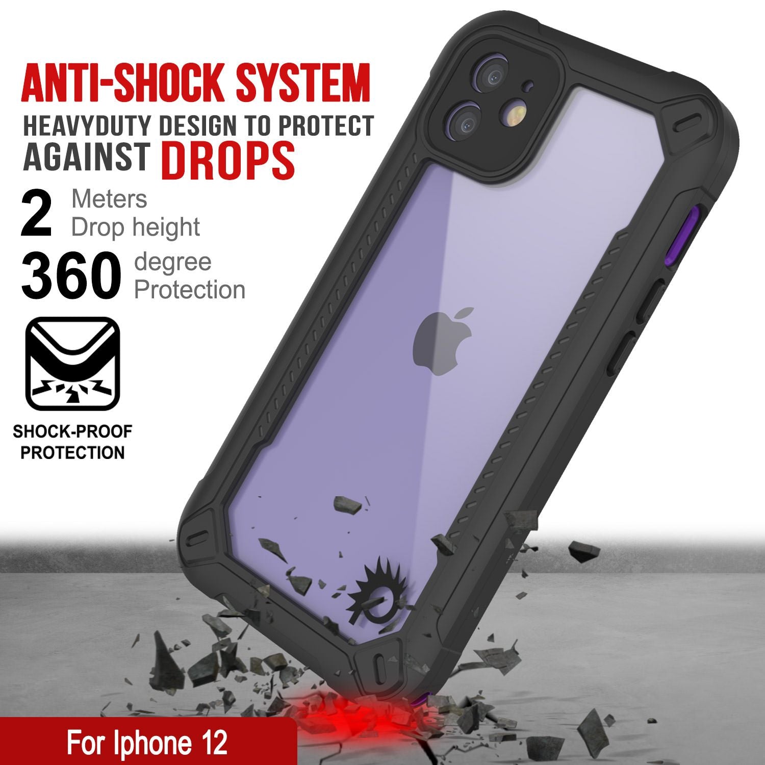 iPhone 12 Waterproof IP68 Case, Punkcase [Purple]  [Maximus Series] [Slim Fit] [IP68 Certified] [Shockresistant] Clear Armor Cover with Screen Protector | Ultimate Protection