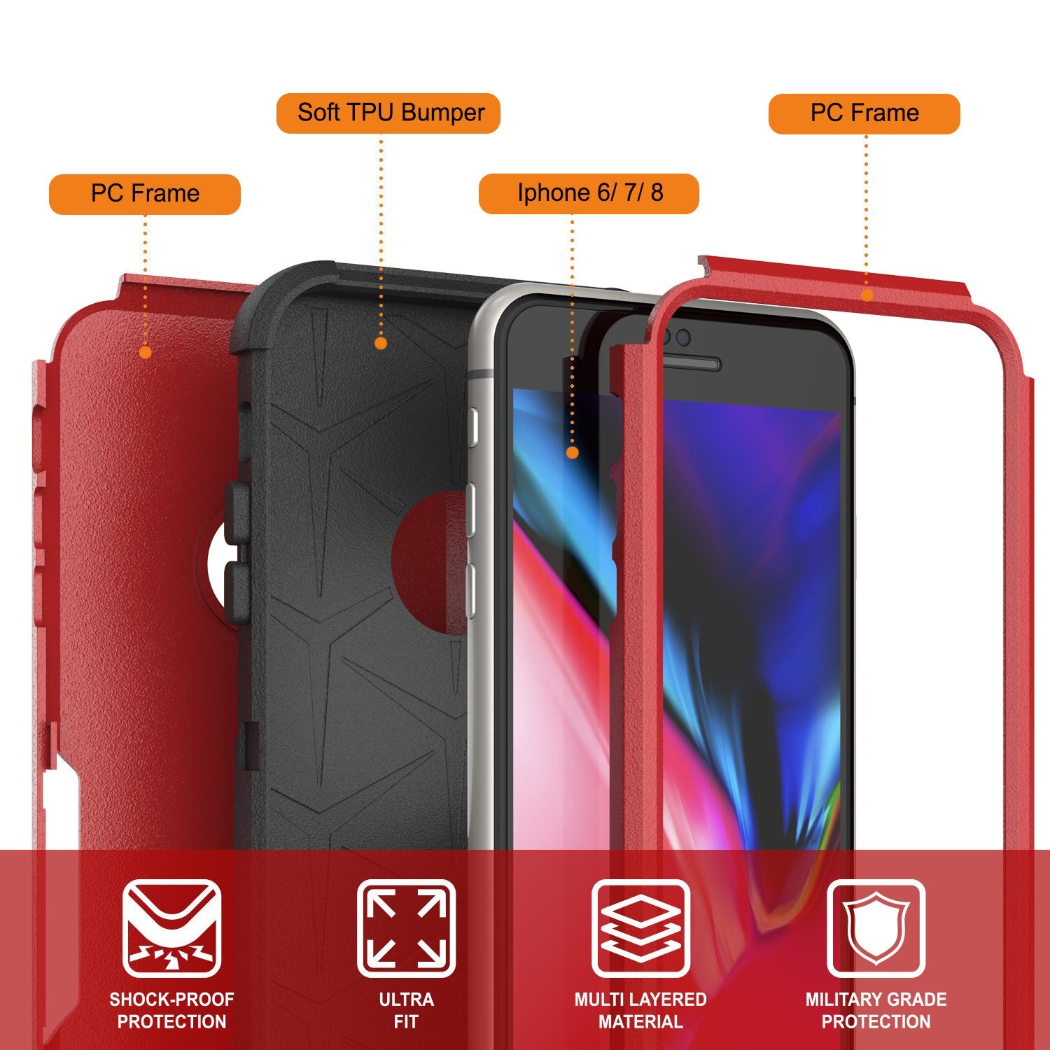 Punkcase for iPhone 6 Belt Clip Multilayer Holster Case [Patron Series] [Red-Black]