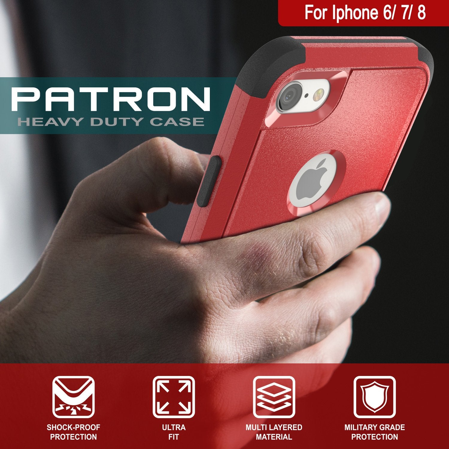 Punkcase for iPhone 7 Belt Clip Multilayer Holster Case [Patron Series] [Red-Black]