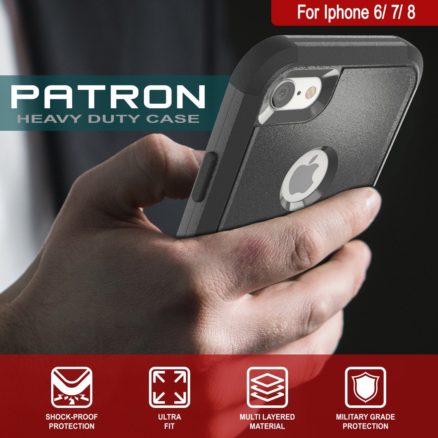 Punkcase for iPhone 8 Belt Clip Multilayer Holster Case [Patron Series] [Black]